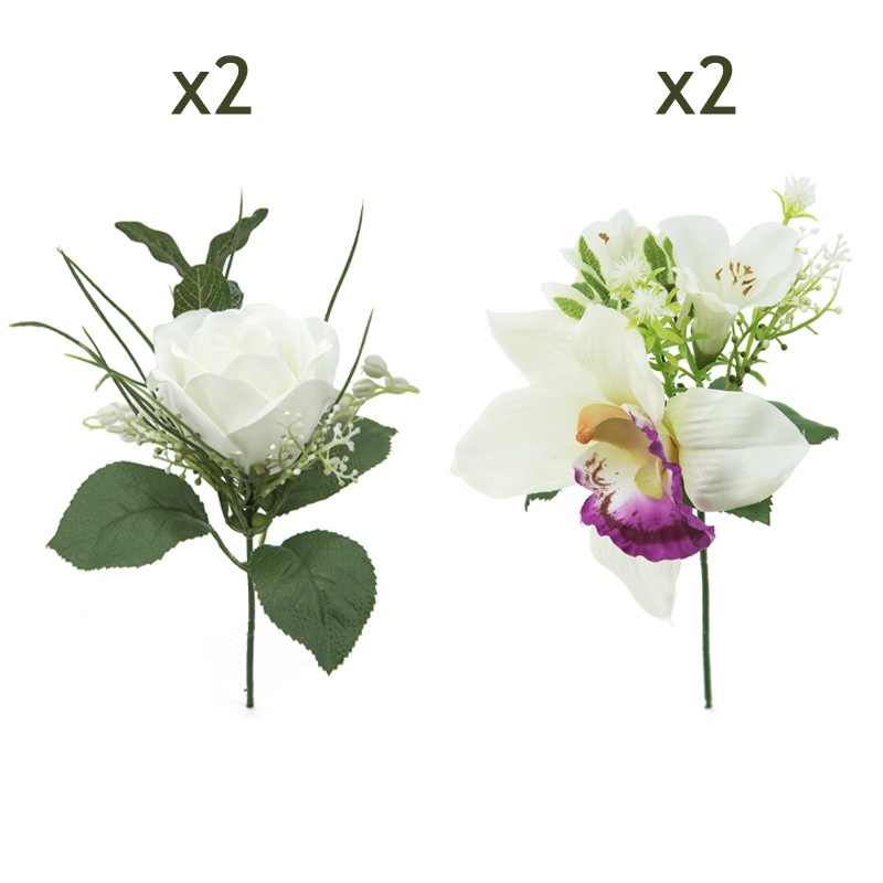 4 Bouquets de Roses et d'Orchidées Artificiels, H.23cm