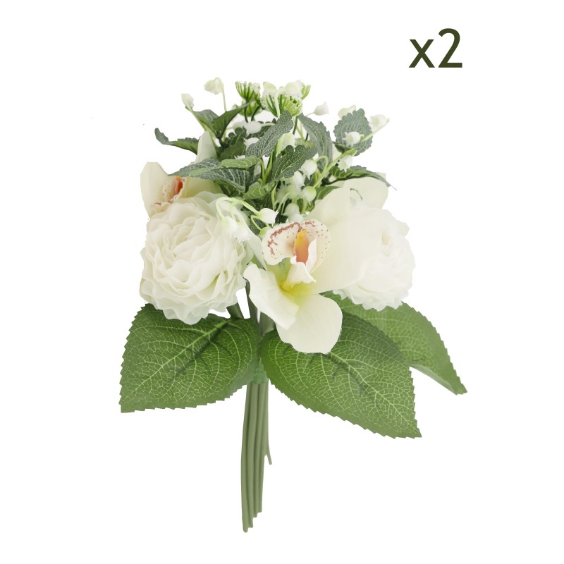 2 Bouquets de Cymbidiums et Renoncules Artificiels, H.35cm 2 Bouquets de Cymbidiums et Renoncules Artificiels, H.35cm