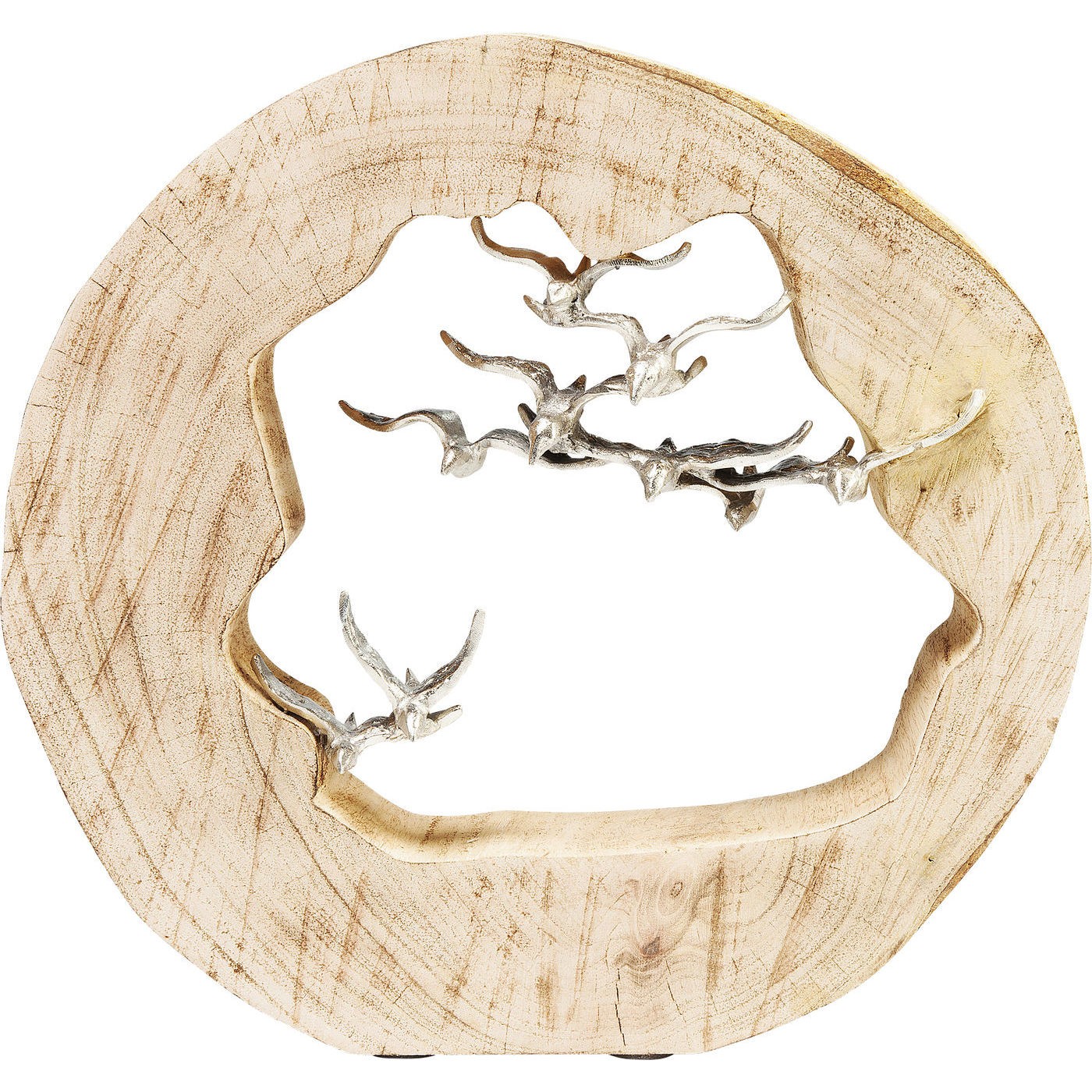 Statuette souche oiseaux en bois et aluminium Statuette souche oiseaux en bois et aluminium