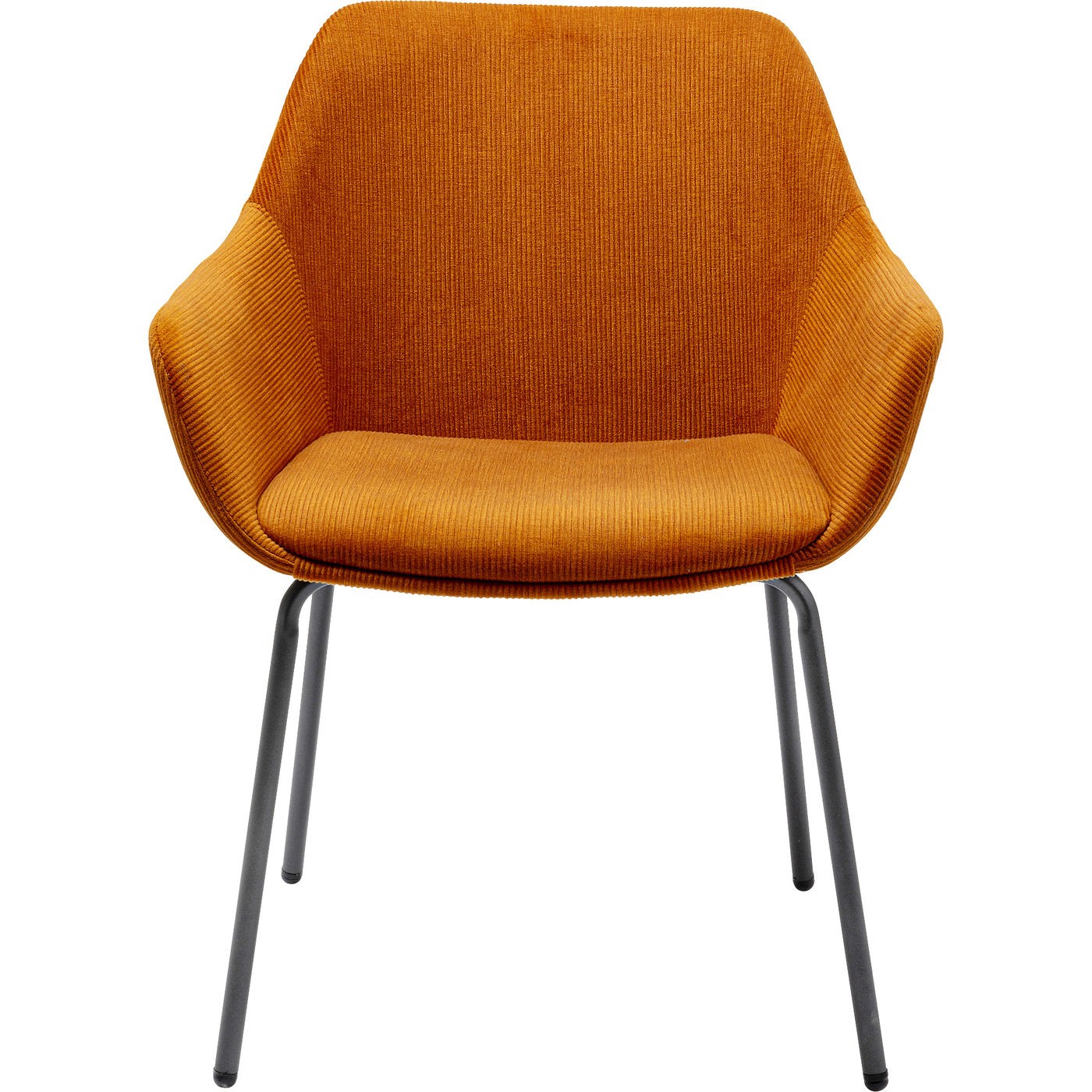 Chaise avec accoudoirs en velours côtelé orange et acier