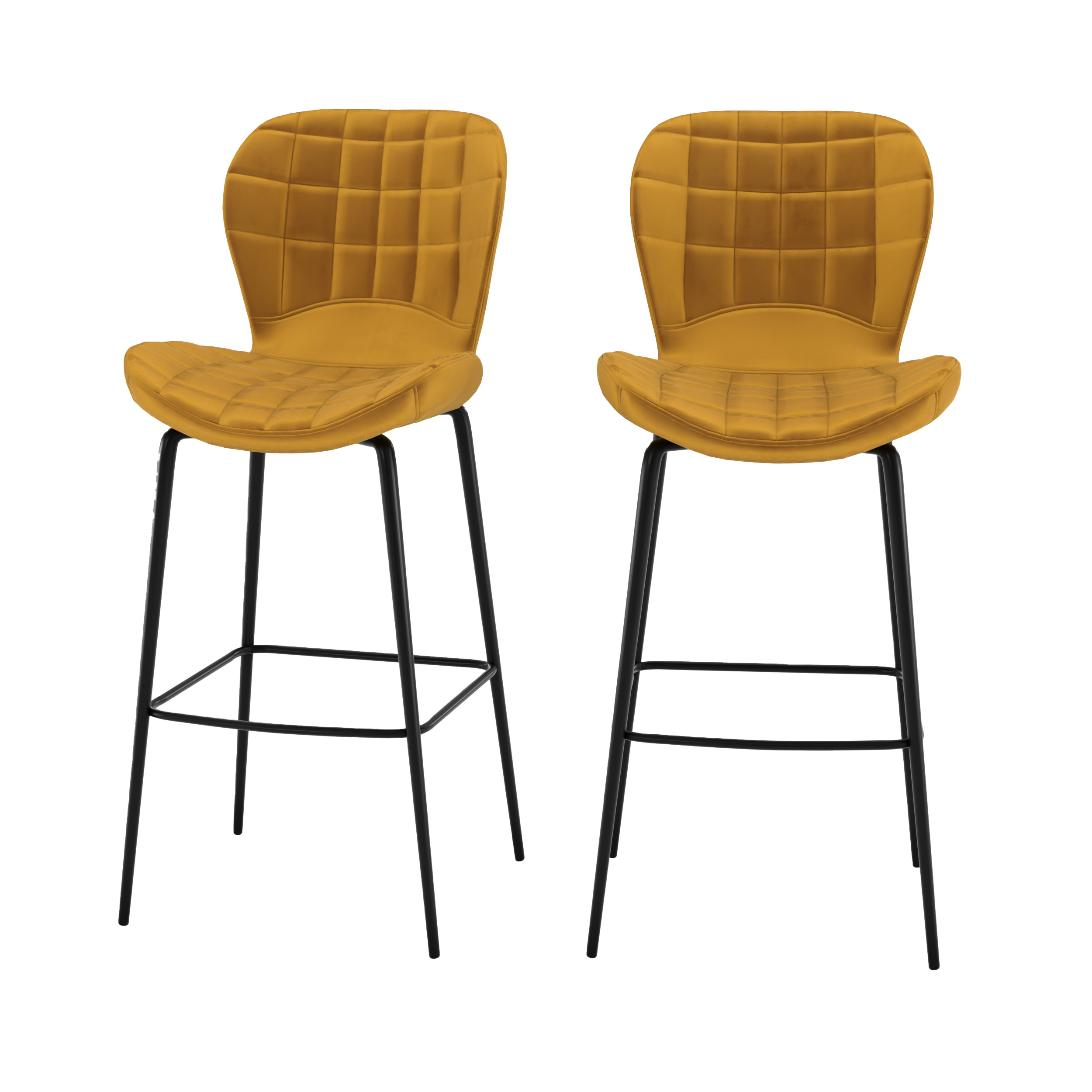 Chaise de bar en velours jaune curry 75 cm (lot de 2) Chaise de bar en velours jaune curry 75 cm (lot de 2)