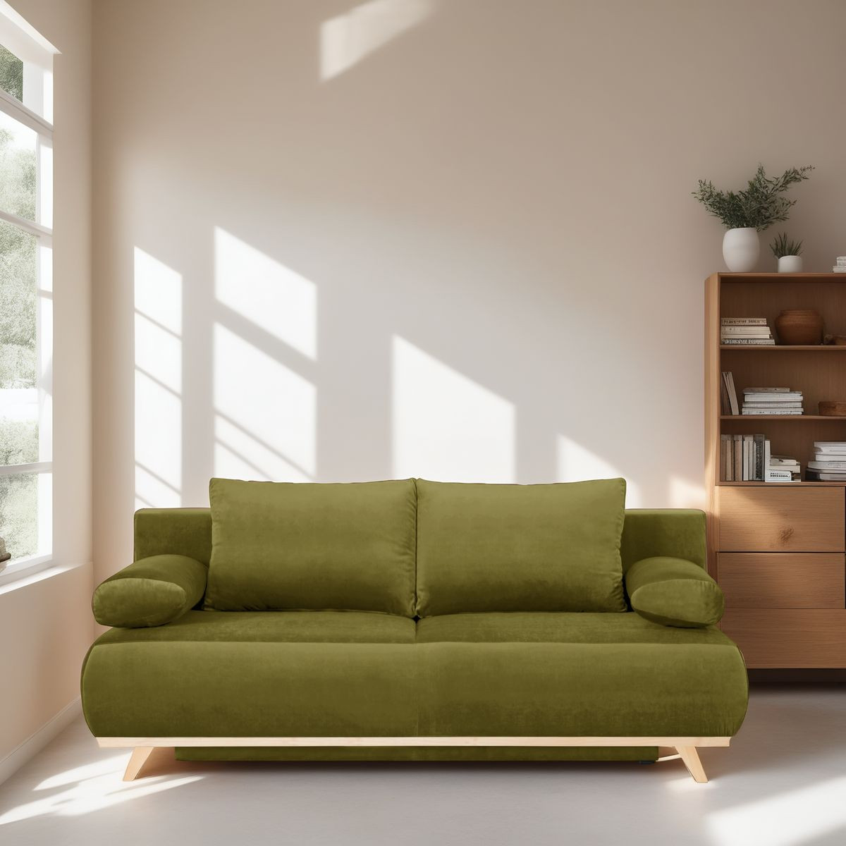 Canapé convertible 3 places avec coffre de rangement vert olive - Vue supplémentaire 1