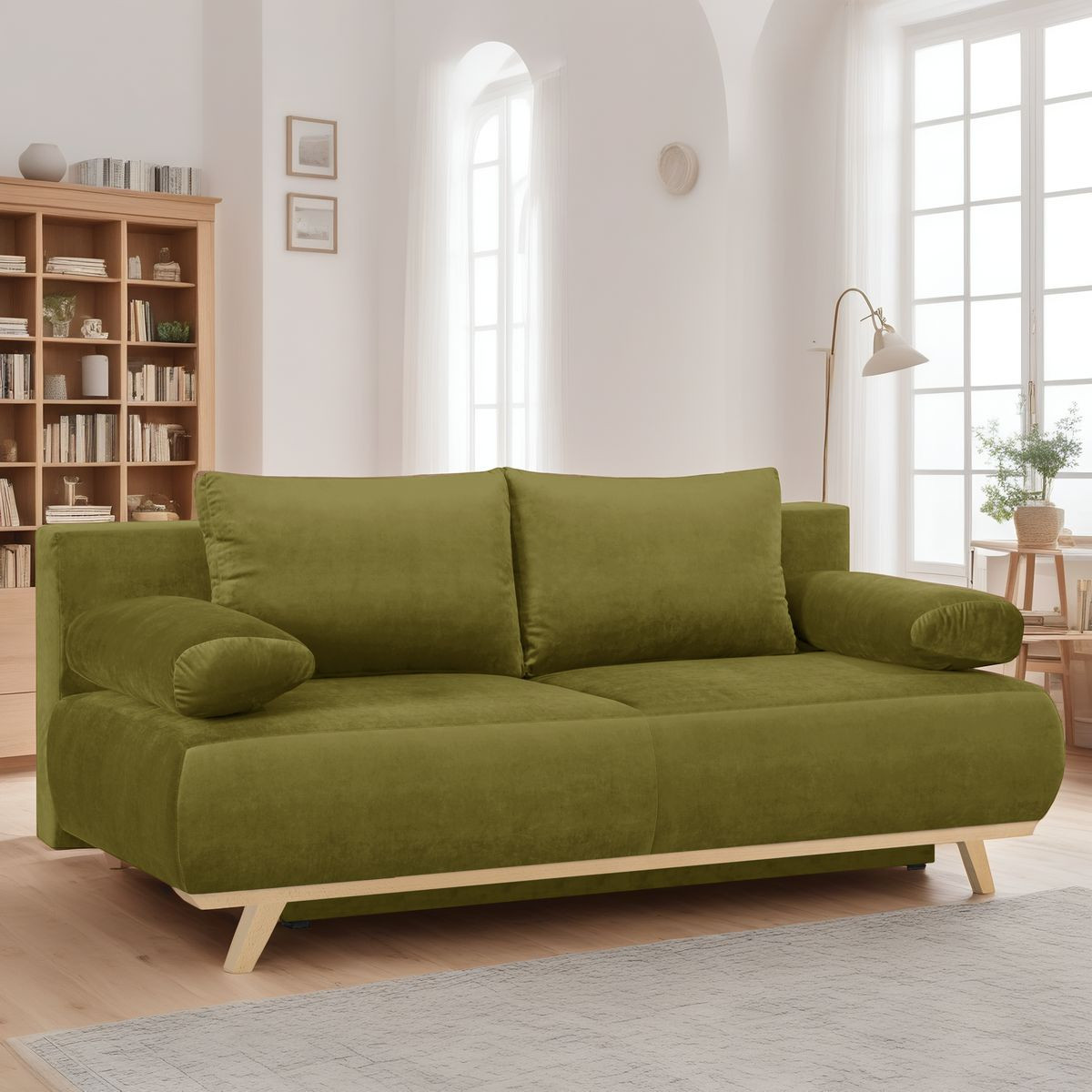 Canapé convertible 3 places avec coffre de rangement vert olive - Vue supplémentaire 2