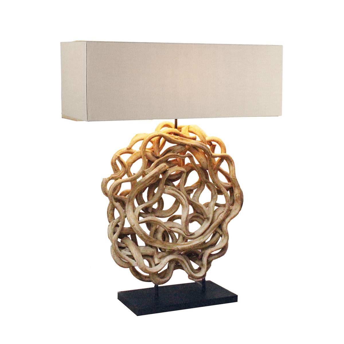 Lampe à poser en bois de bauhinia abat-jour en lin Lampe à poser en bois de bauhinia abat-jour en lin