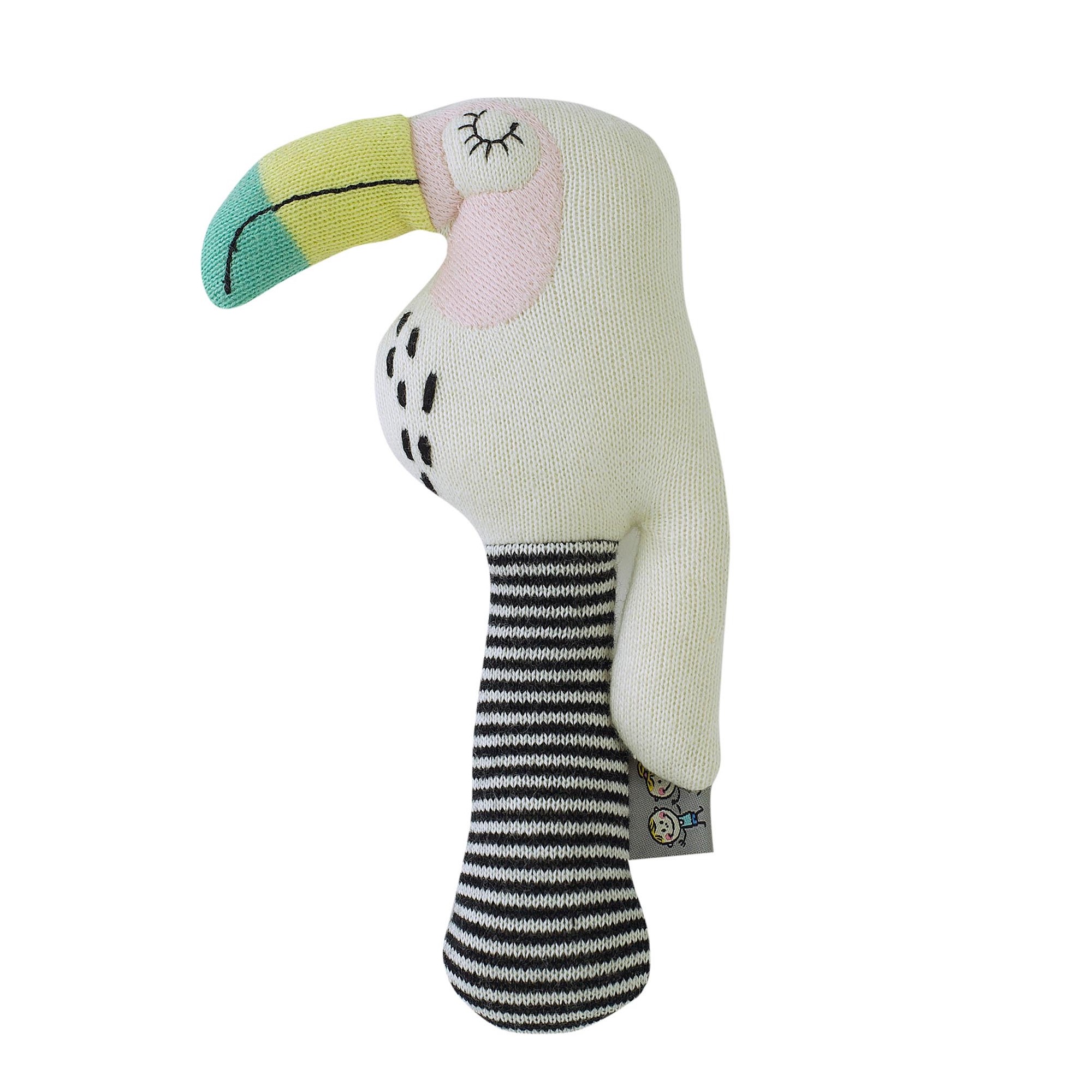 Hochet en tricot de coton gris bébé
