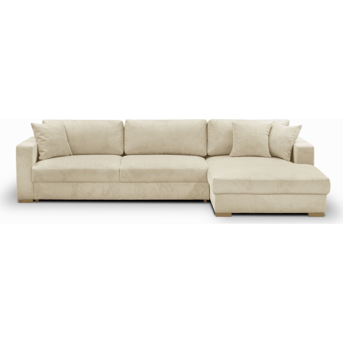 Canapé d'angle droit convertible 5 places côtelé beige avec coffre - Vue supplémentaire 1