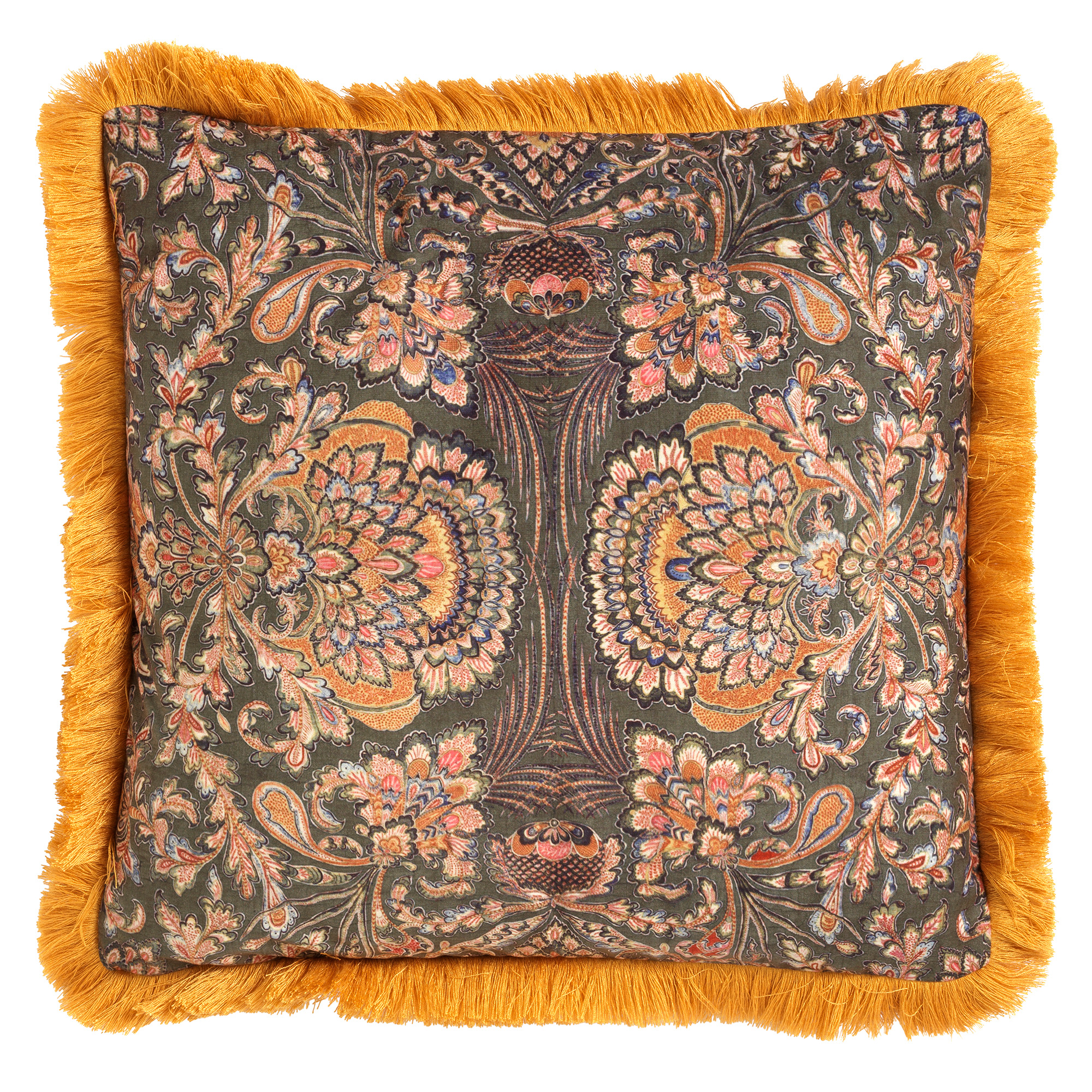 Coussin en velours avec fleurs Jaune moutarde 45x45 Coussin en velours avec fleurs Jaune moutarde 45x45