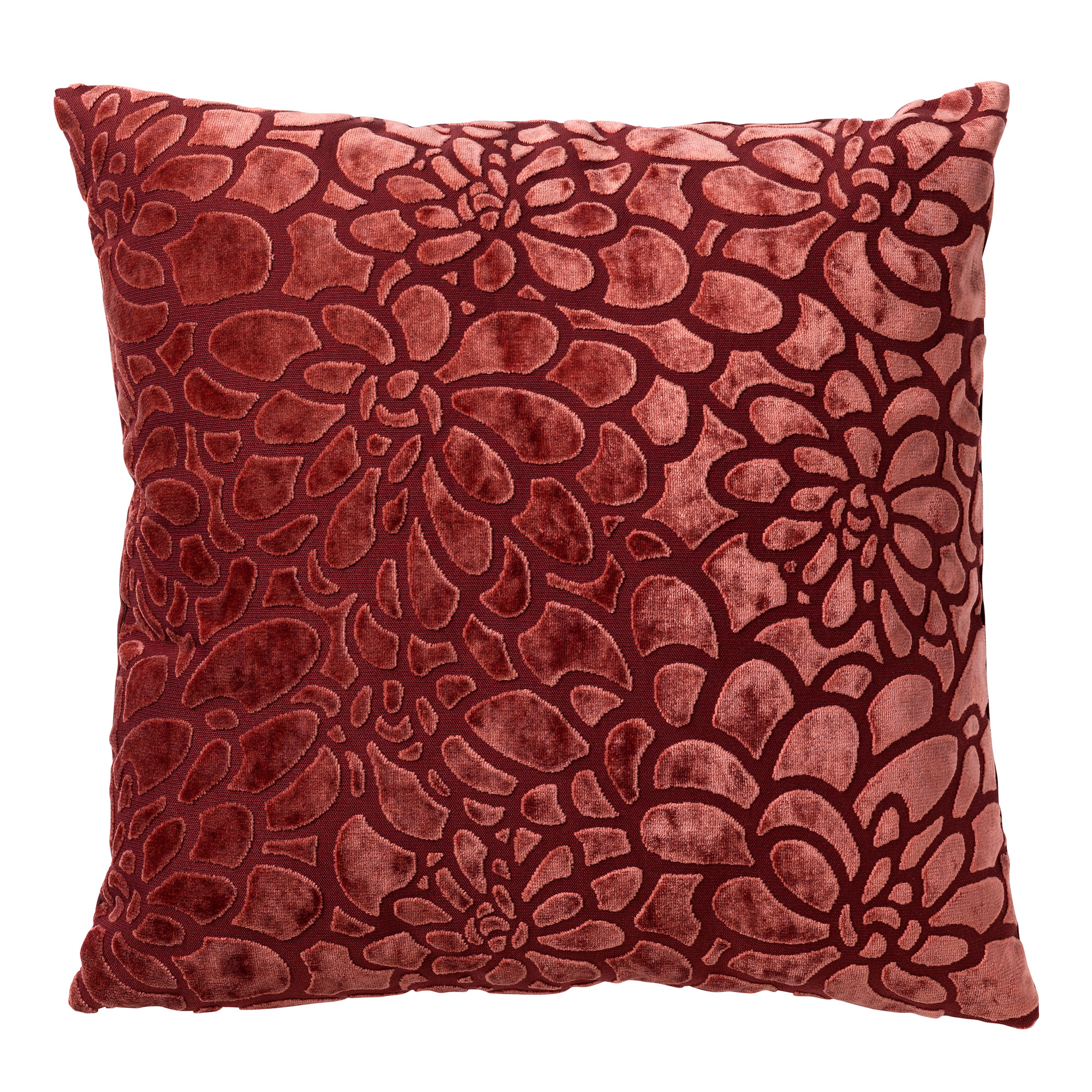 Coussin - rouge en velours 45x45 cm avec motif fleuri