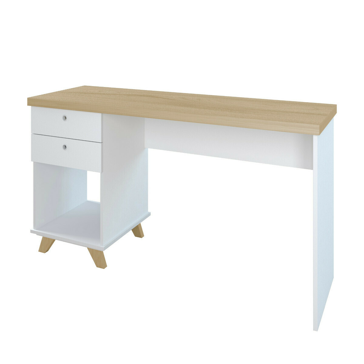 Bureau 2 tiroirs Panneaux de bois Blanc, bois Bureau 2 tiroirs Panneaux de bois Blanc, bois