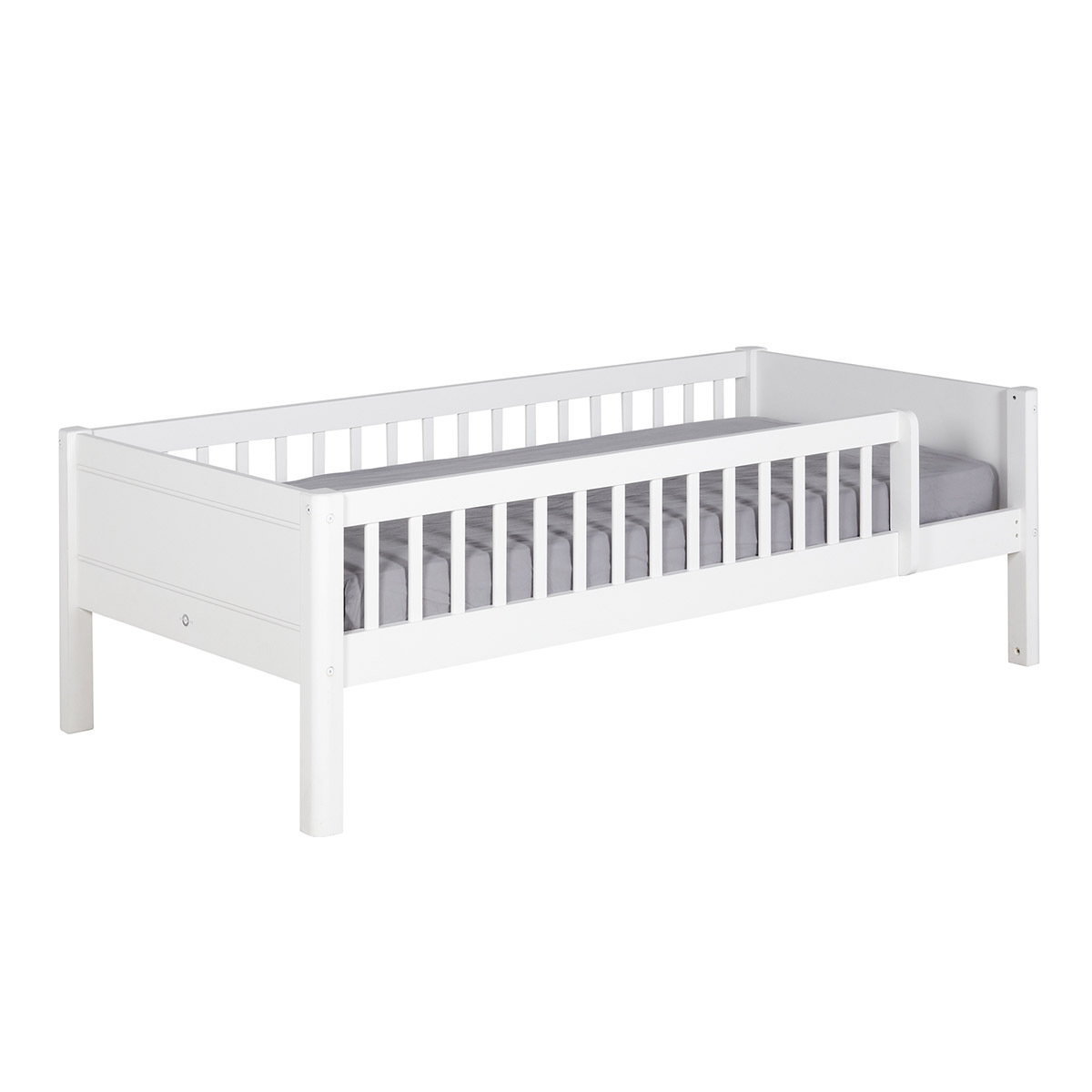 Pack lit gigogne barrières 2 matelas Bois massif et MDF 90x190 Blanc