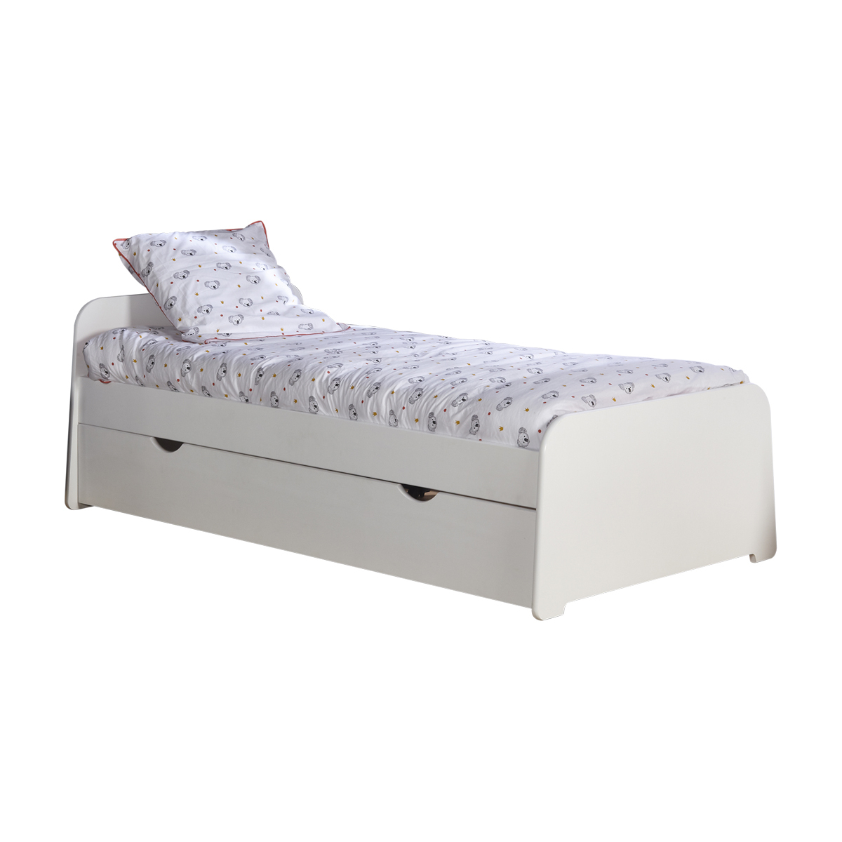 Lit gigogne, 2 matelas Bois massif 90x190 Blanc