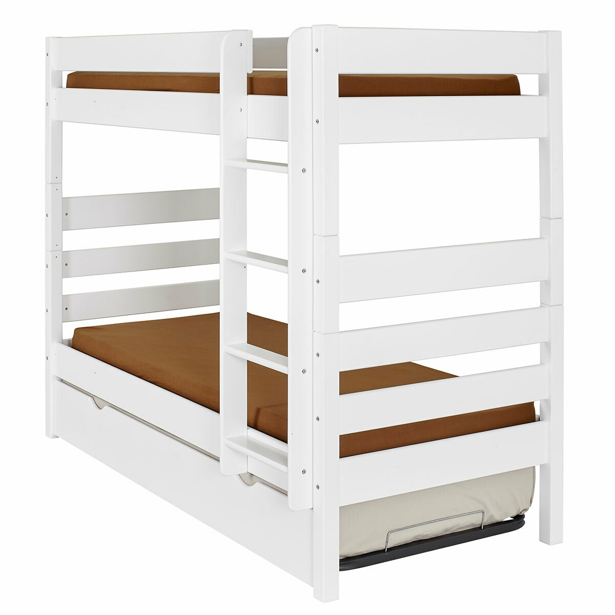 Lit superposé haut, sommier gigogne Bois massif 90x200 Blanc