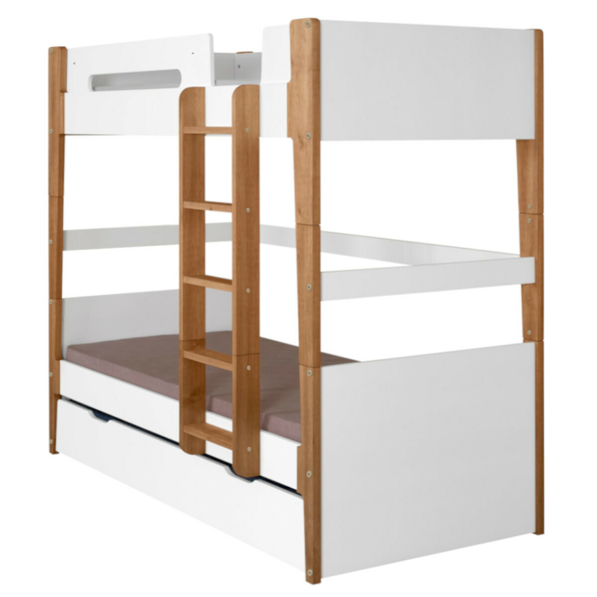 Pack lit superposé modulable gigogne matelas Bois 90x190 Blanc et bois