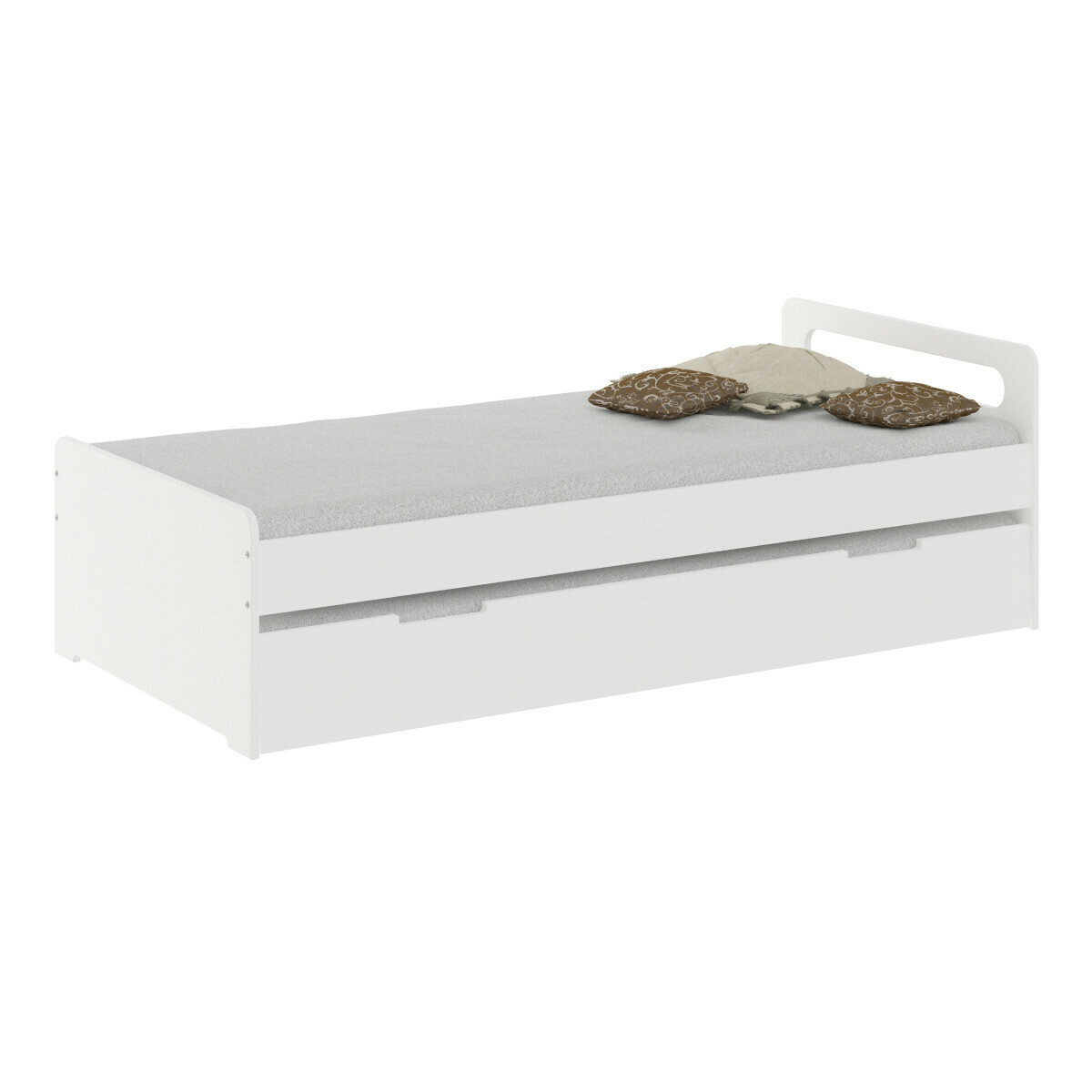 Lit gigogne Bois massif, MDF 90x200 Blanc