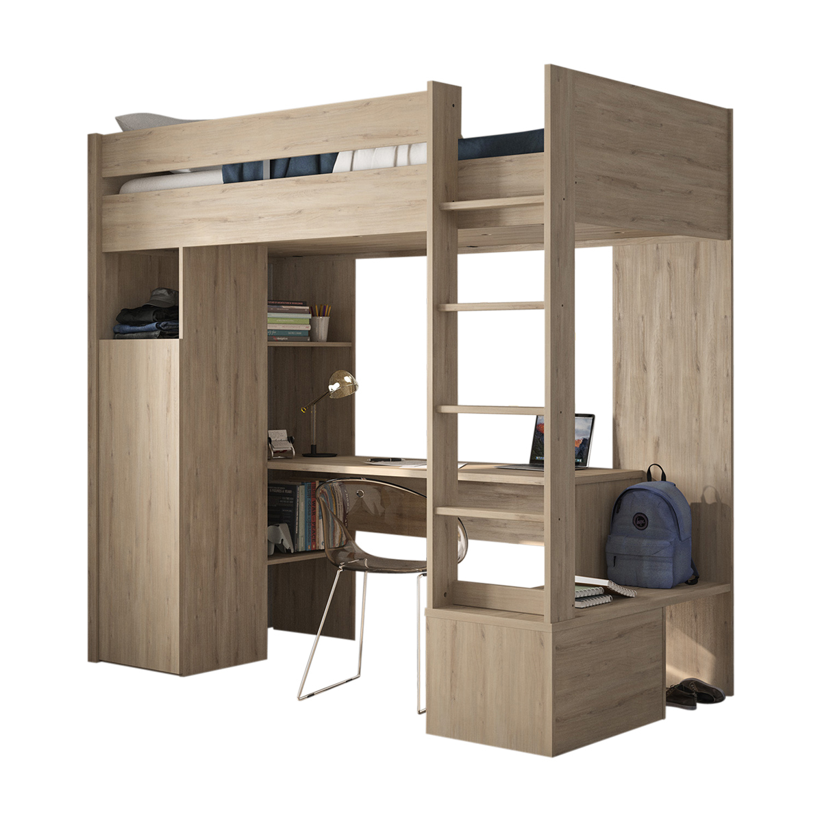 Lit mezzanine Panneaux de bois 90×200 Bois