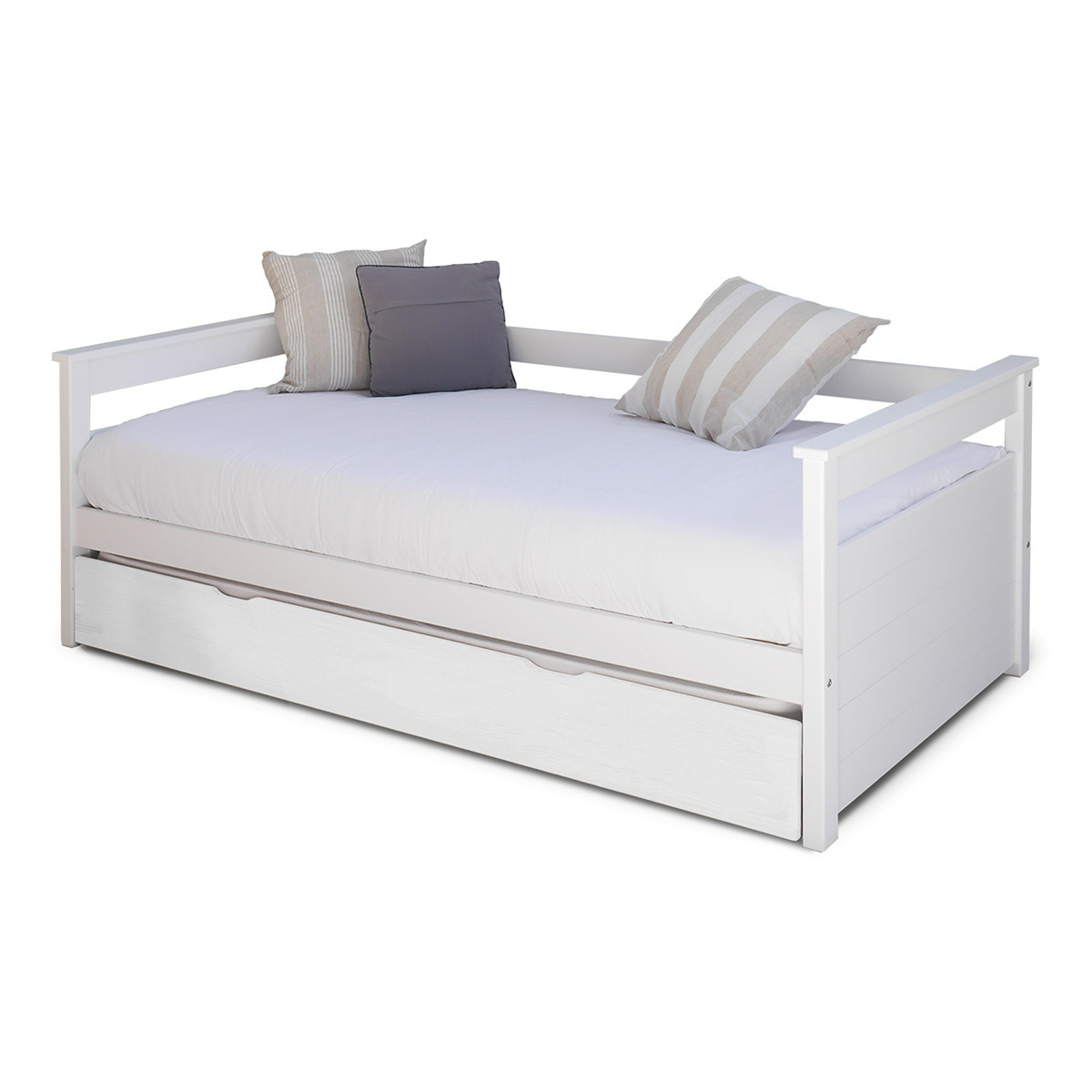 Lit gigogne, 2 matelas Bois massif 80x190 Blanc