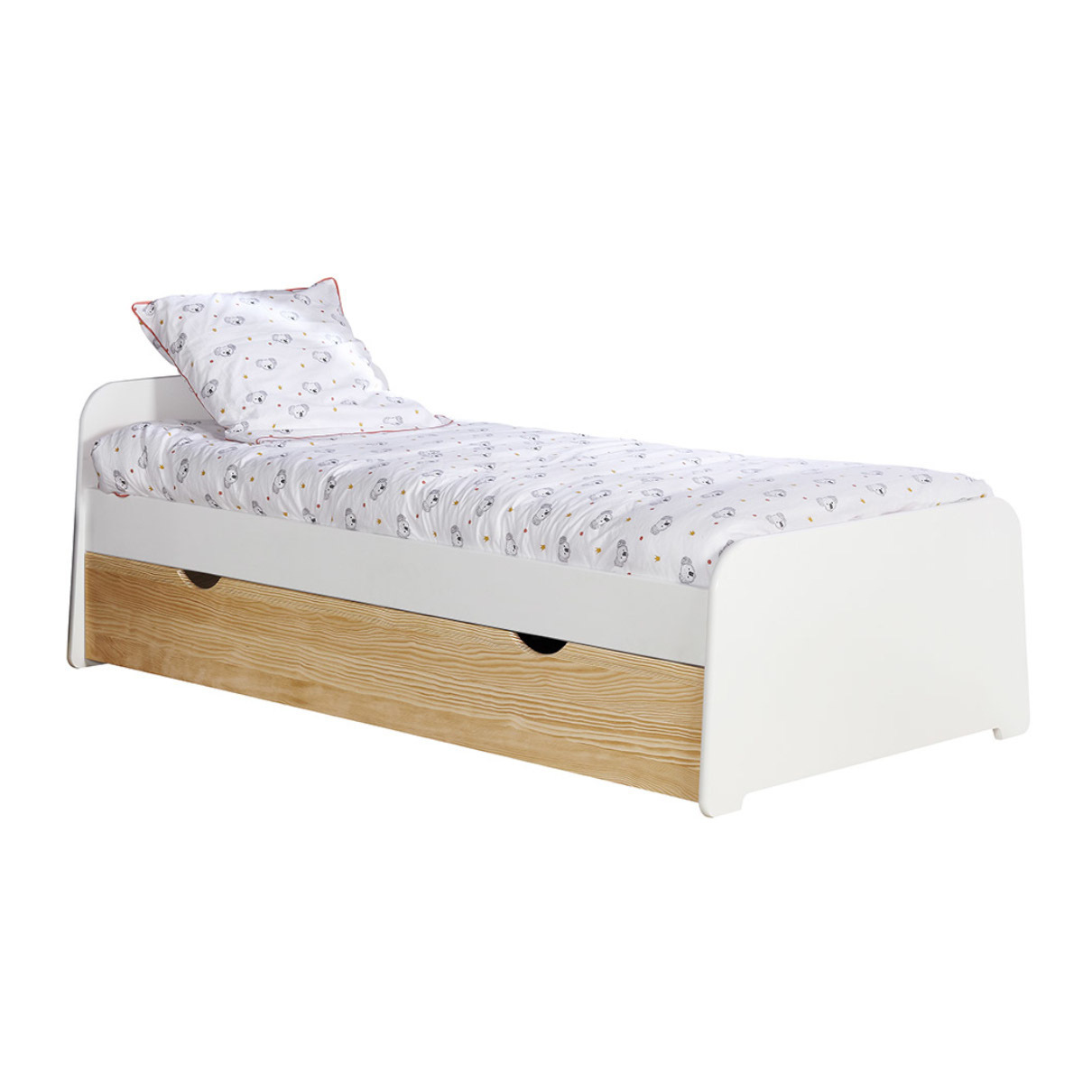 Lit gigogne Bois massif 90x190 Blanc, bois
