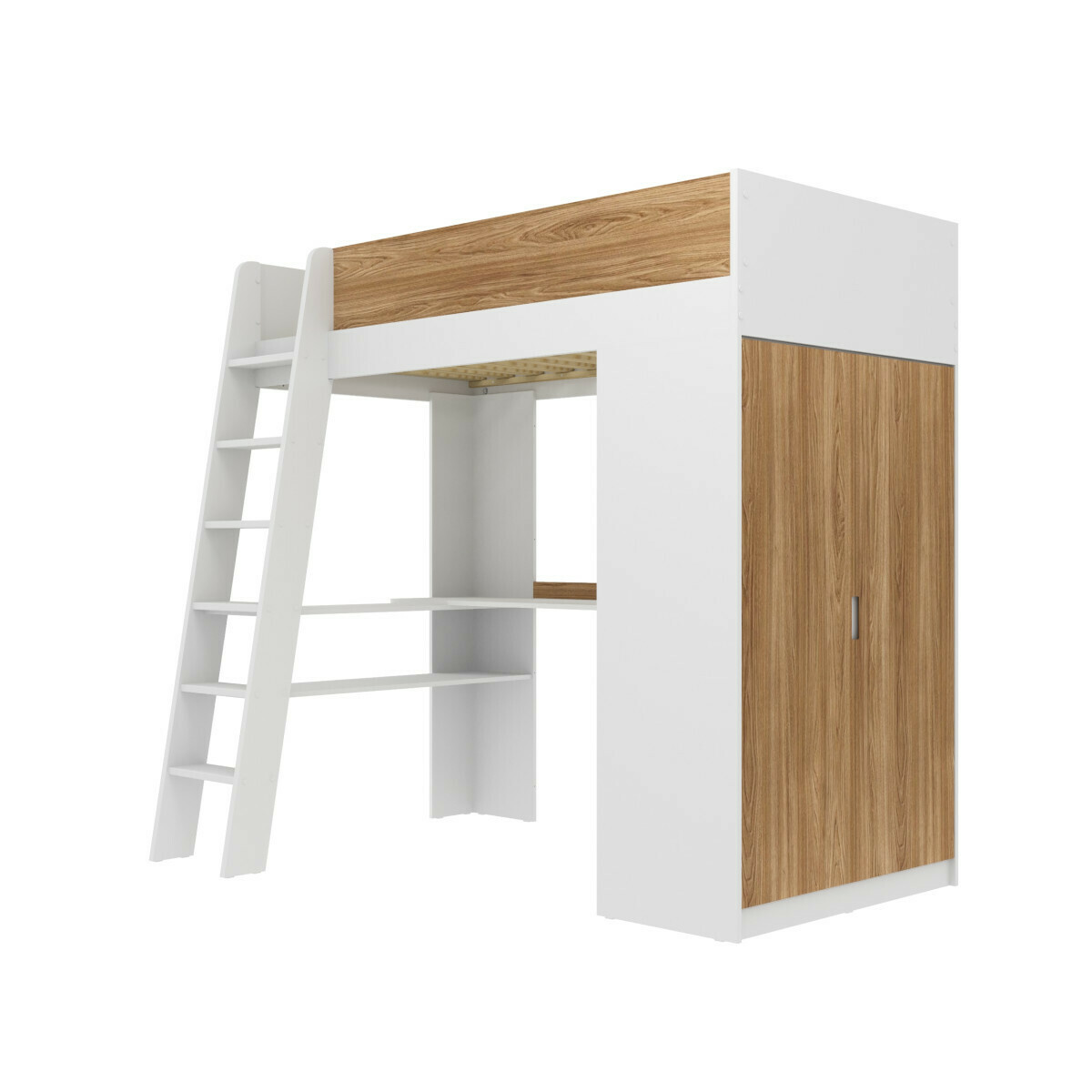 Lit mezzanine combiné Panneaux de bois 90x190 Blanc, bois