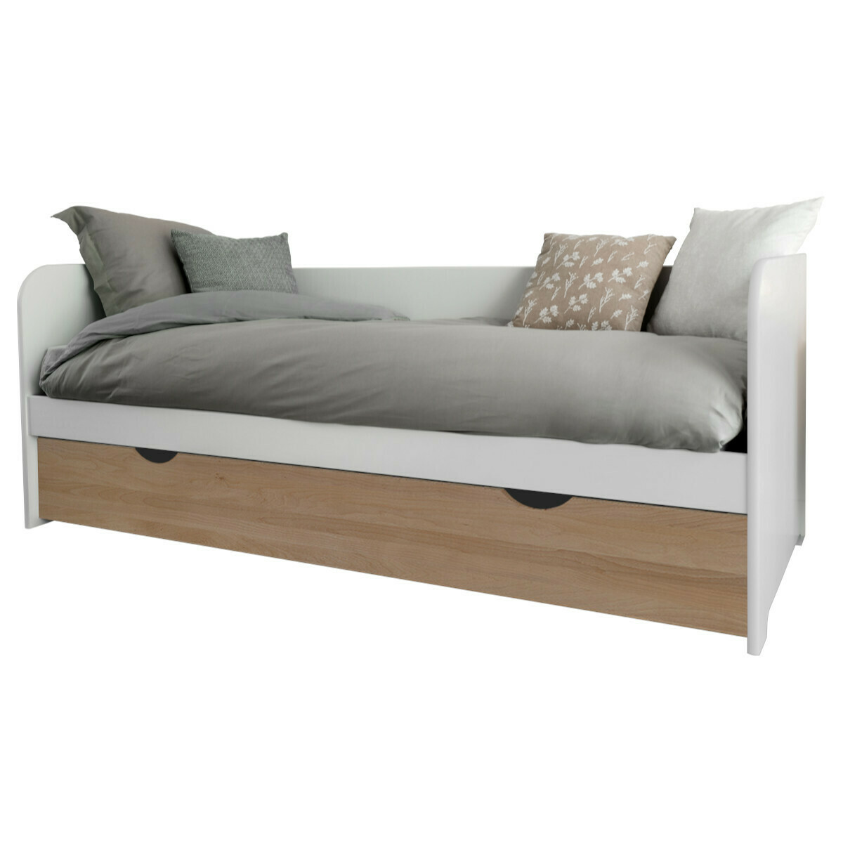 Lit gigogne, 2 matelas Bois massif 80x190 Blanc, bois