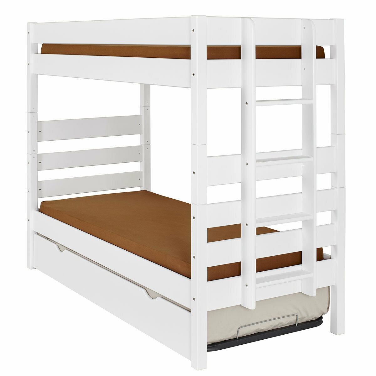 Lit superposé haut, sommier gigogne Bois massif 90x190 Blanc