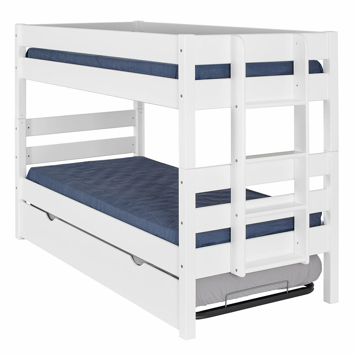 Lit superposé bas, sommier gigogne Bois massif 90x190 Blanc