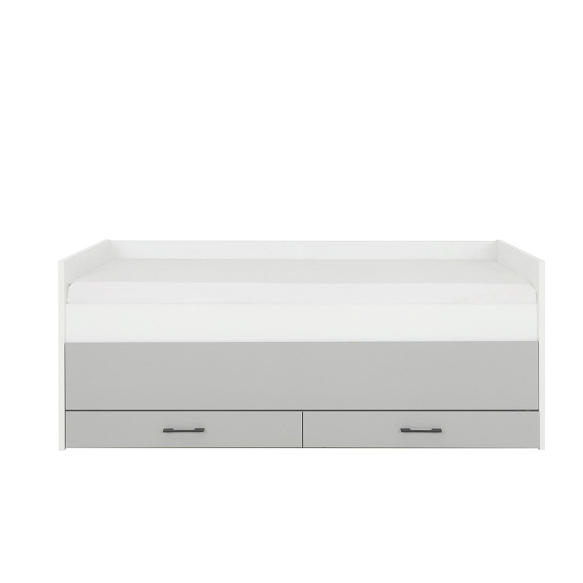 Pack lit gigogne avec rangements 2 matelas Bois 90x200 Blanc et gris