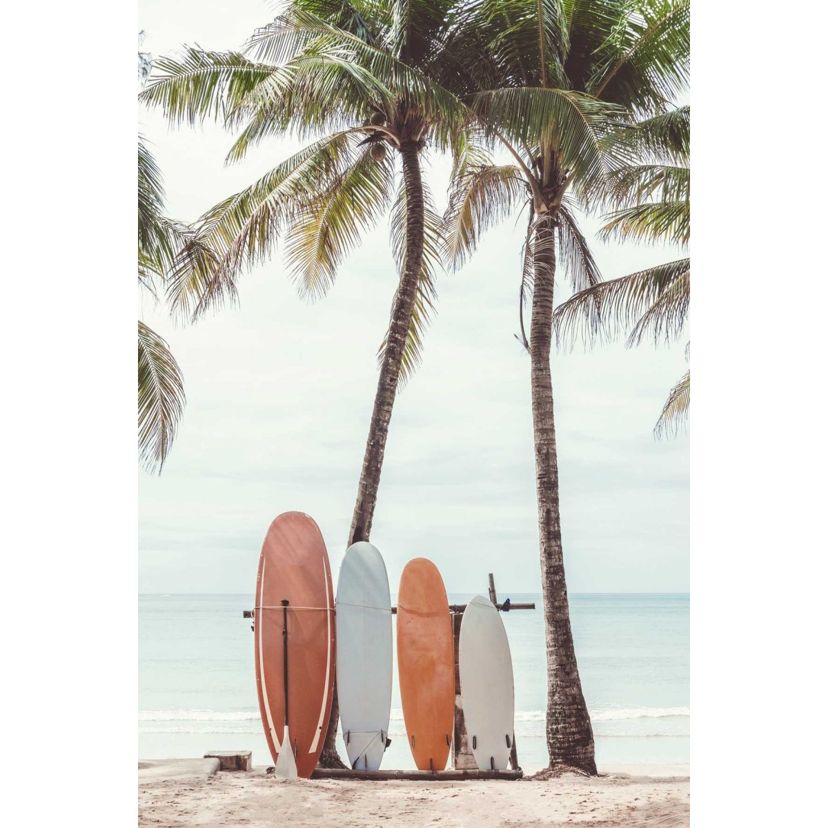 Tableau sur verre synthétique surfs et palmiers 65x97 cm