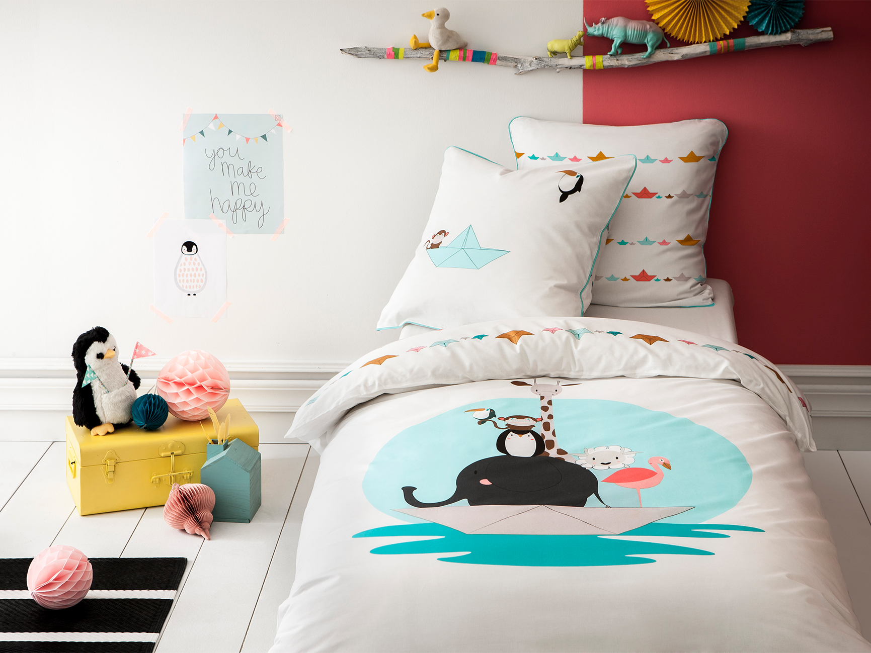 Parure de lit imprimée en percale de coton 140x200 cm Blanc