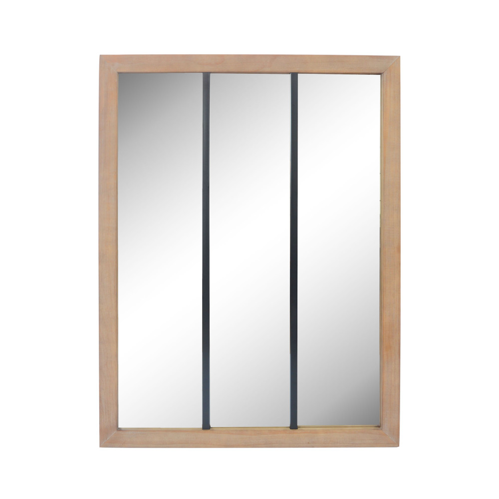 Miroir verrière en métal et bois 113x85cm bois clair