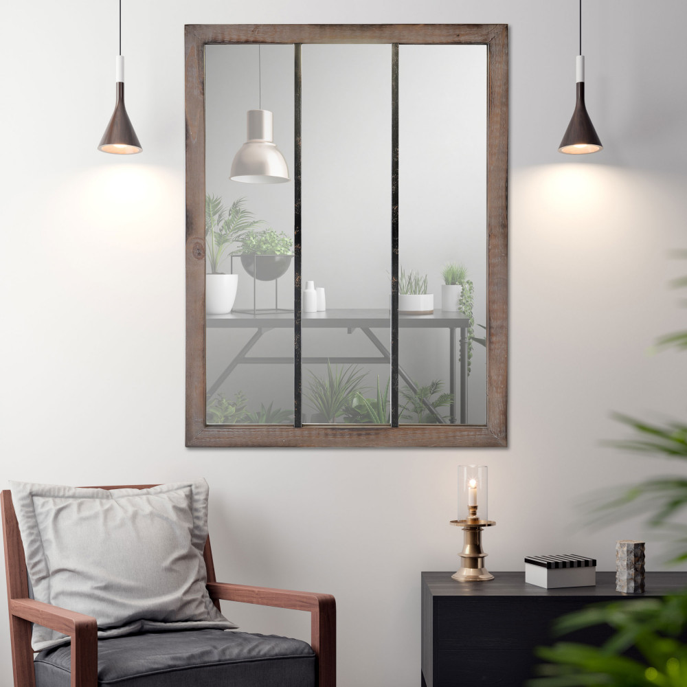 Miroir verrière en métal et bois 113x85cm bois foncé
