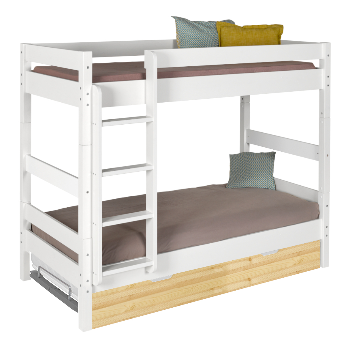 Lit superposé, sommier gigogne Bois massif 80x190 Blanc, bois