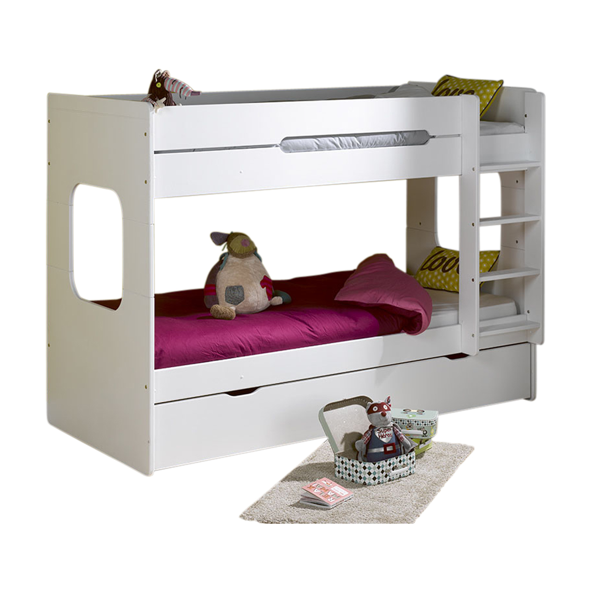 Lit superposé, sommier gigogne Bois massif 90x190 Blanc