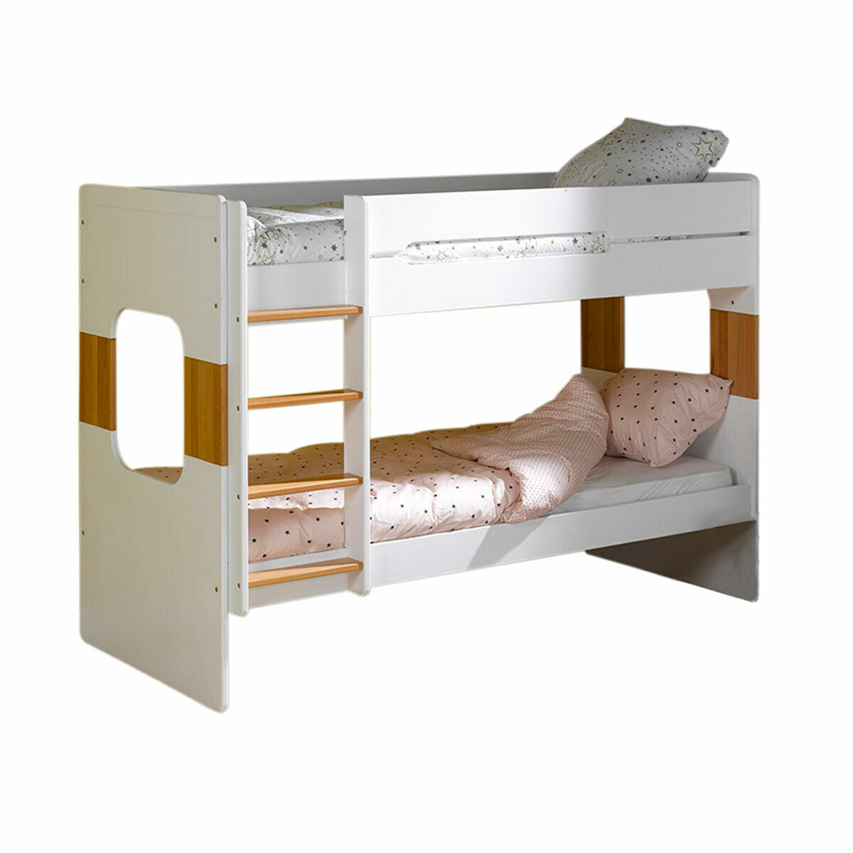 Lit superposé, 2 matelas Bois massif 90x190 Blanc, bois