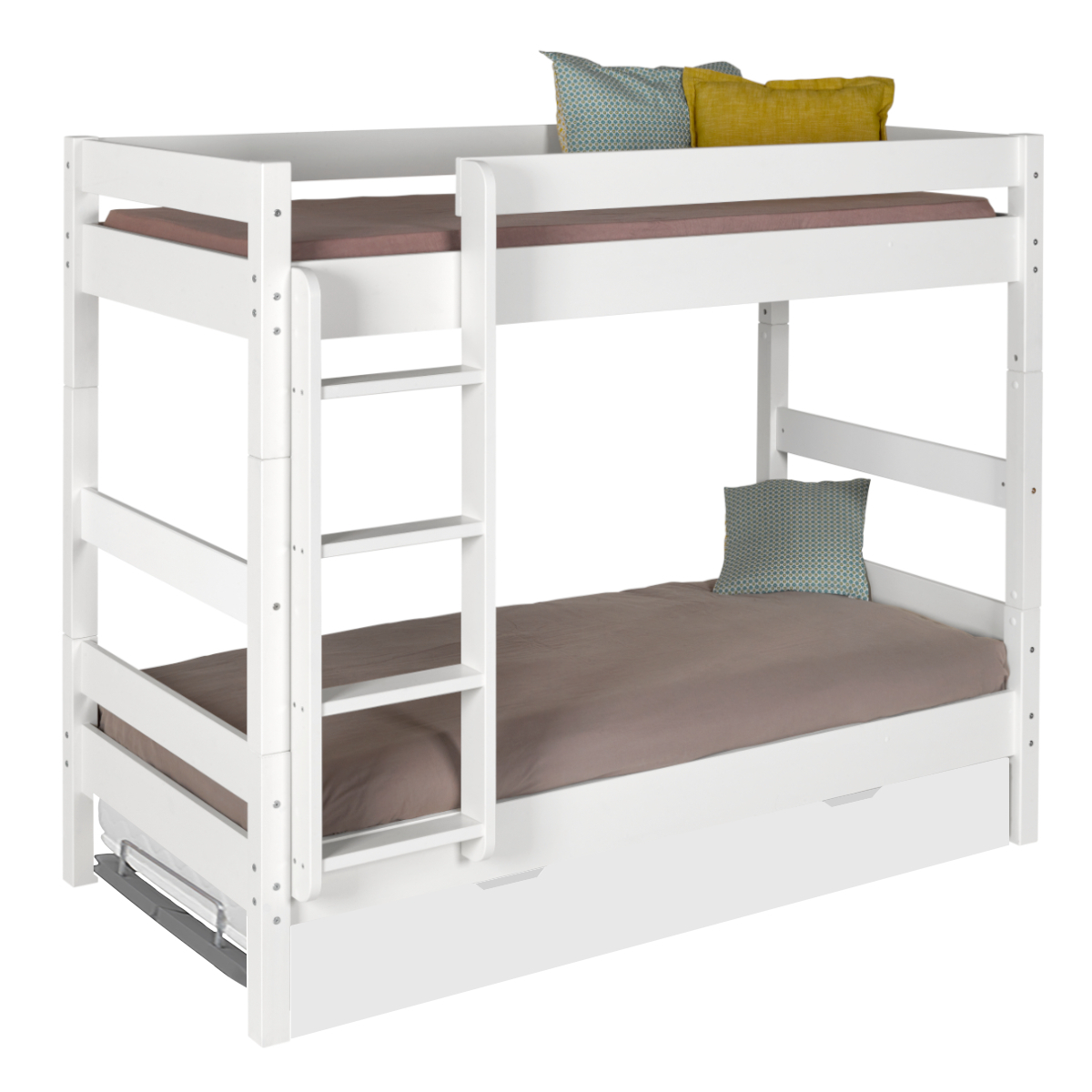 Lit superposé, sommier gigogne Bois massif 90x190 Blanc