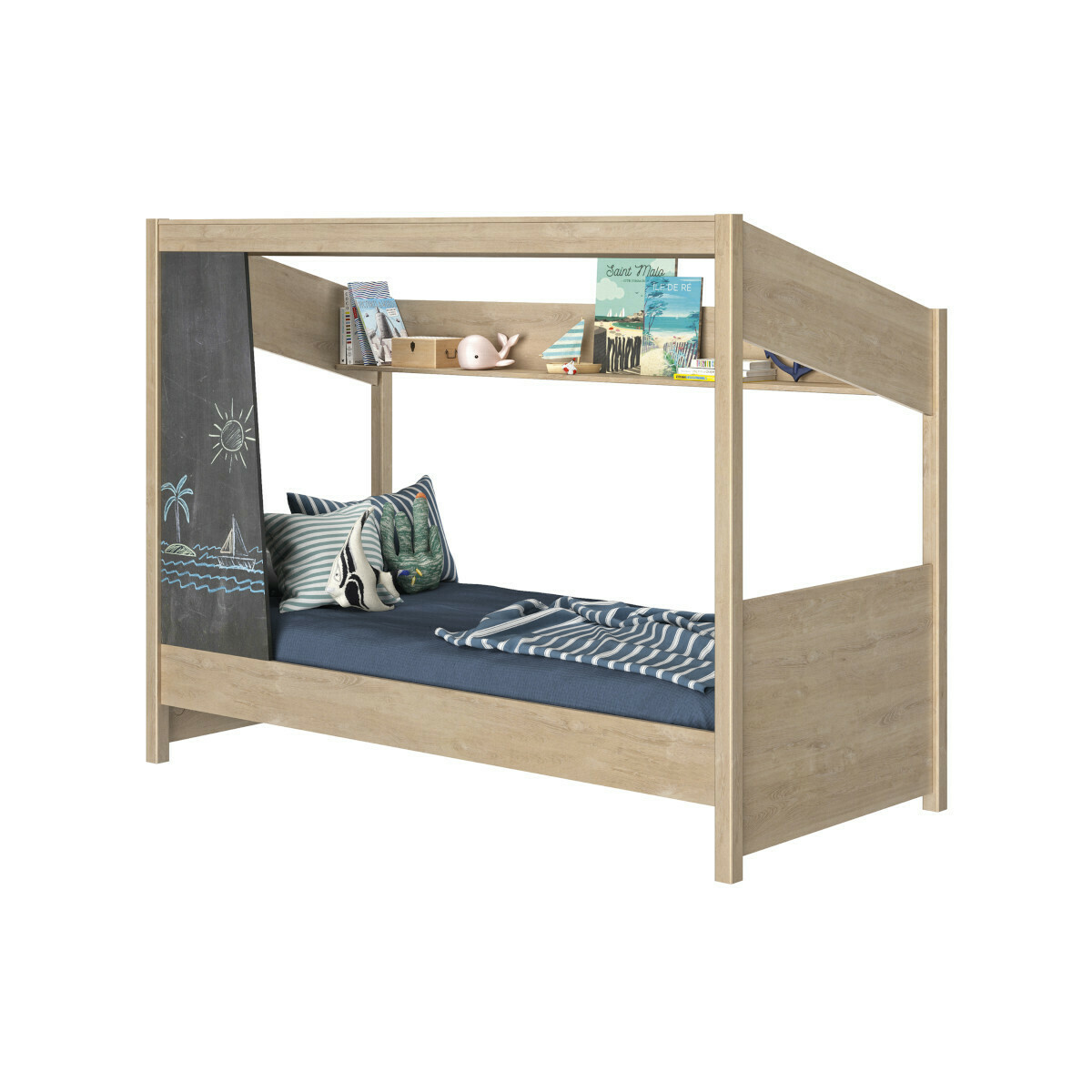 Lit cabane, sommier, matelas Panneaux de bois 90x200 Bois