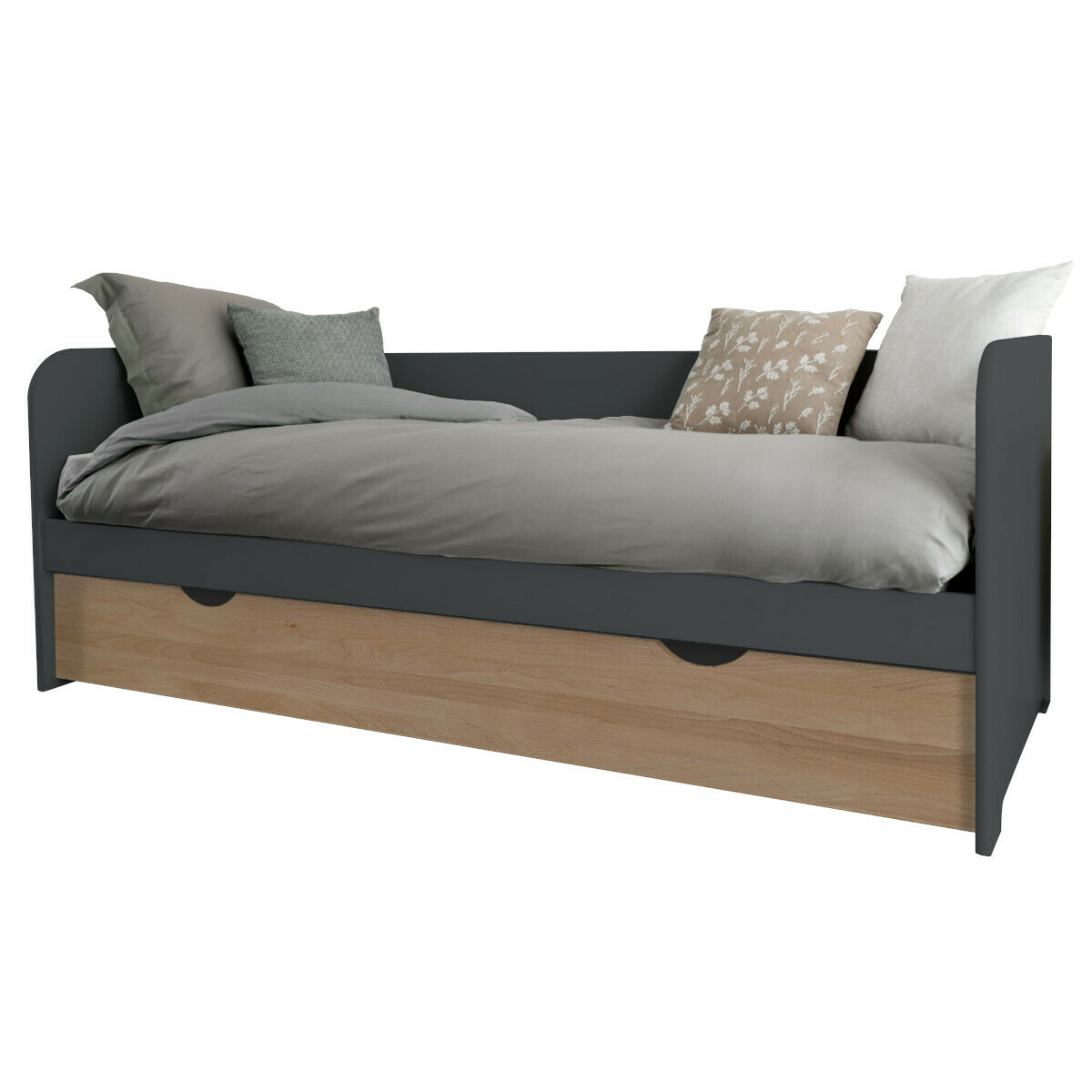 Lit gigogne, 2 matelas Bois massif 80x200 Gris, bois