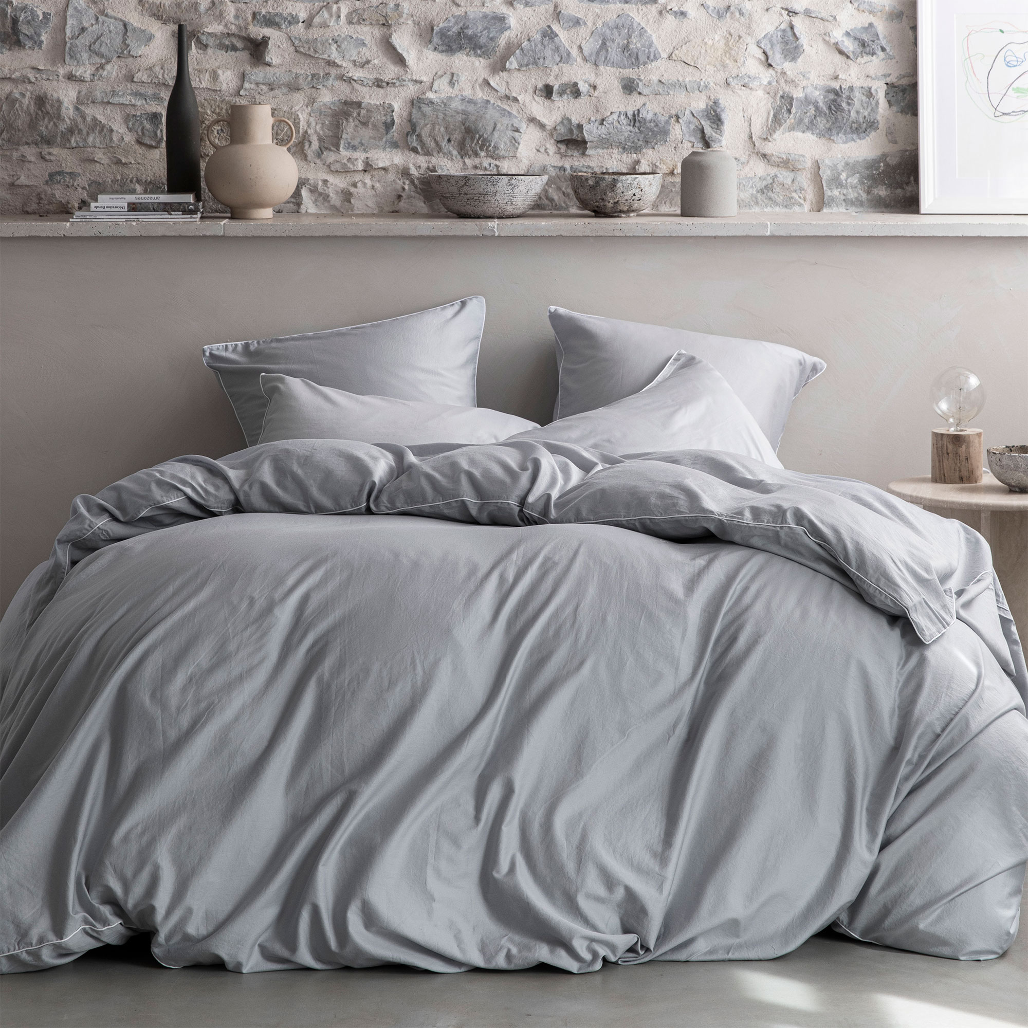 Housse de couette en satin lavé 260x240 cm Gris Housse de couette en satin lavé 260x240 cm Gris