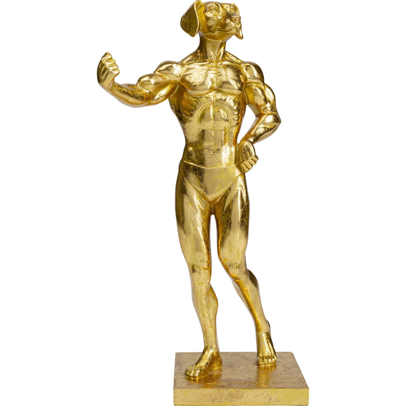 Statuette chien musclé en polyrésine dorée