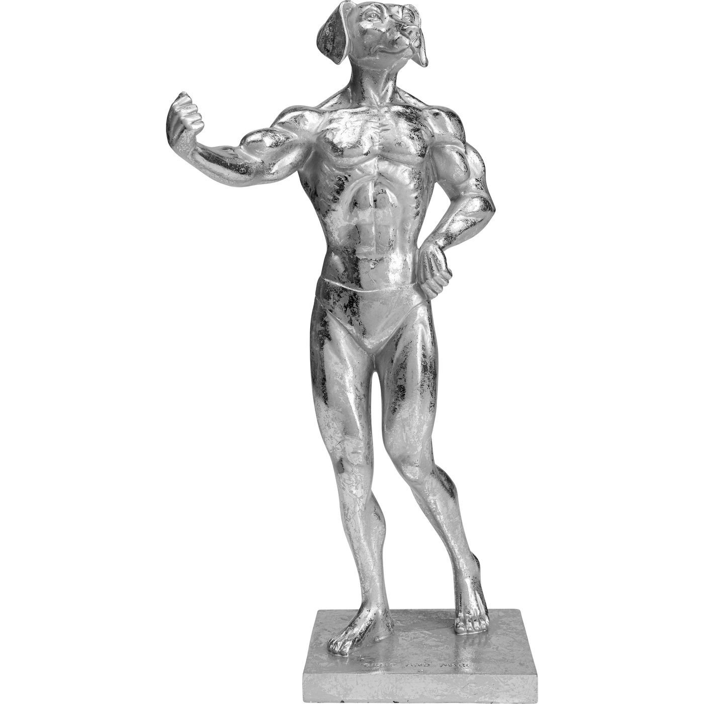 Statuette chien musclé en polyrésine argentée Statuette chien musclé en polyrésine argentée