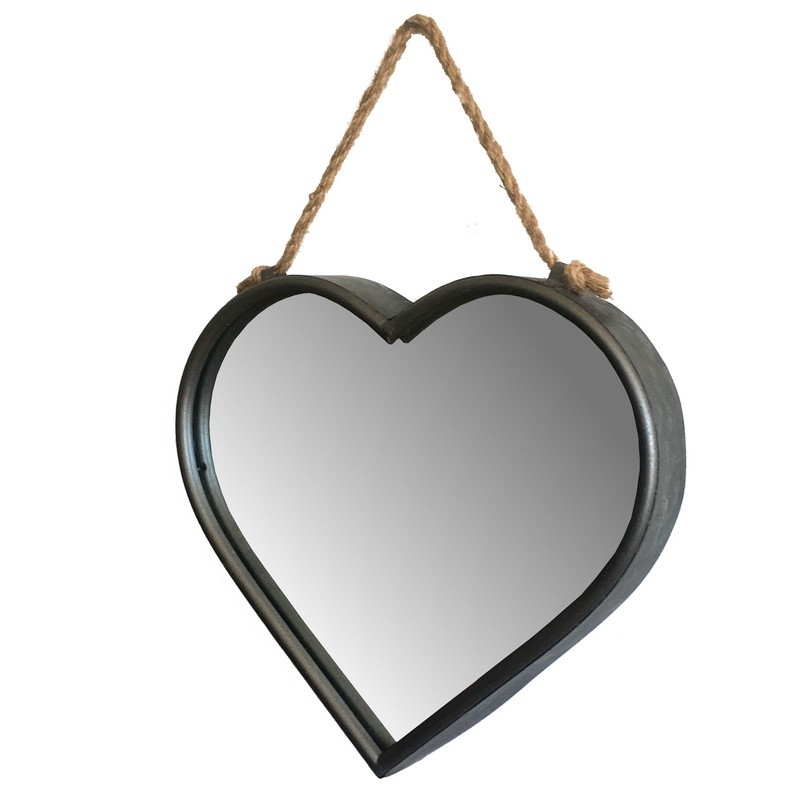 Miroir coeur avec corde zinc fer 27x30 Miroir coeur avec corde zinc fer 27x30