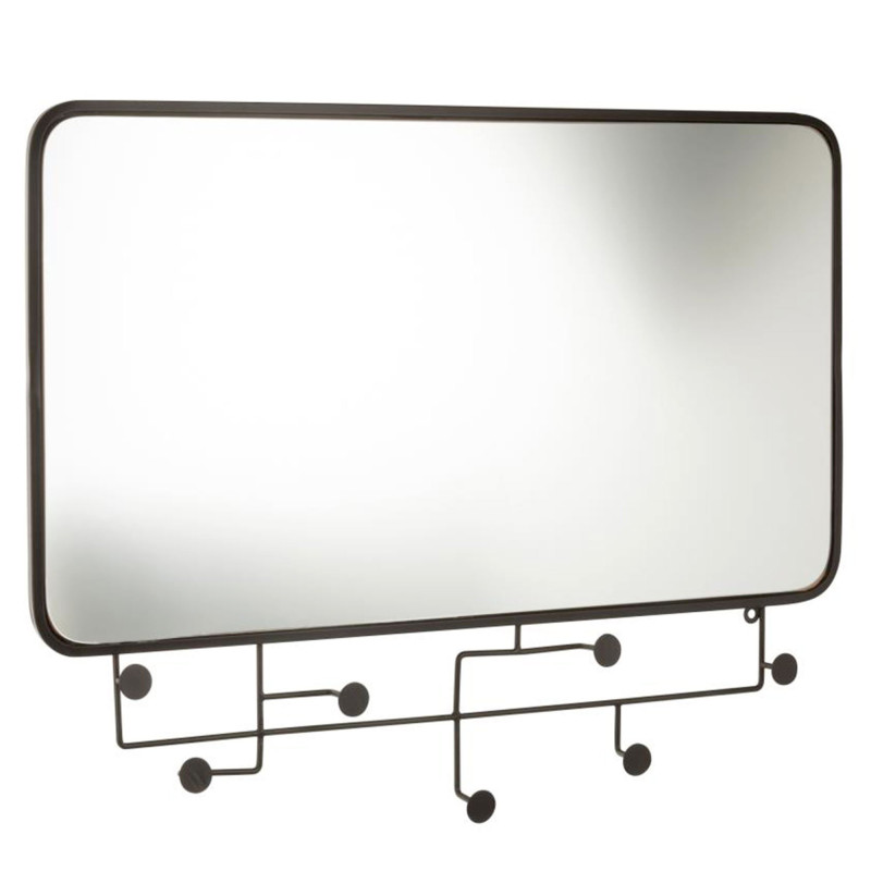 Miroir rectangulaire avec portants en métal noir 62,5x82cm