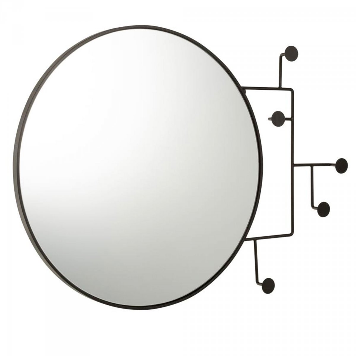 Miroir rond avec portants en métal noir 69x51cm