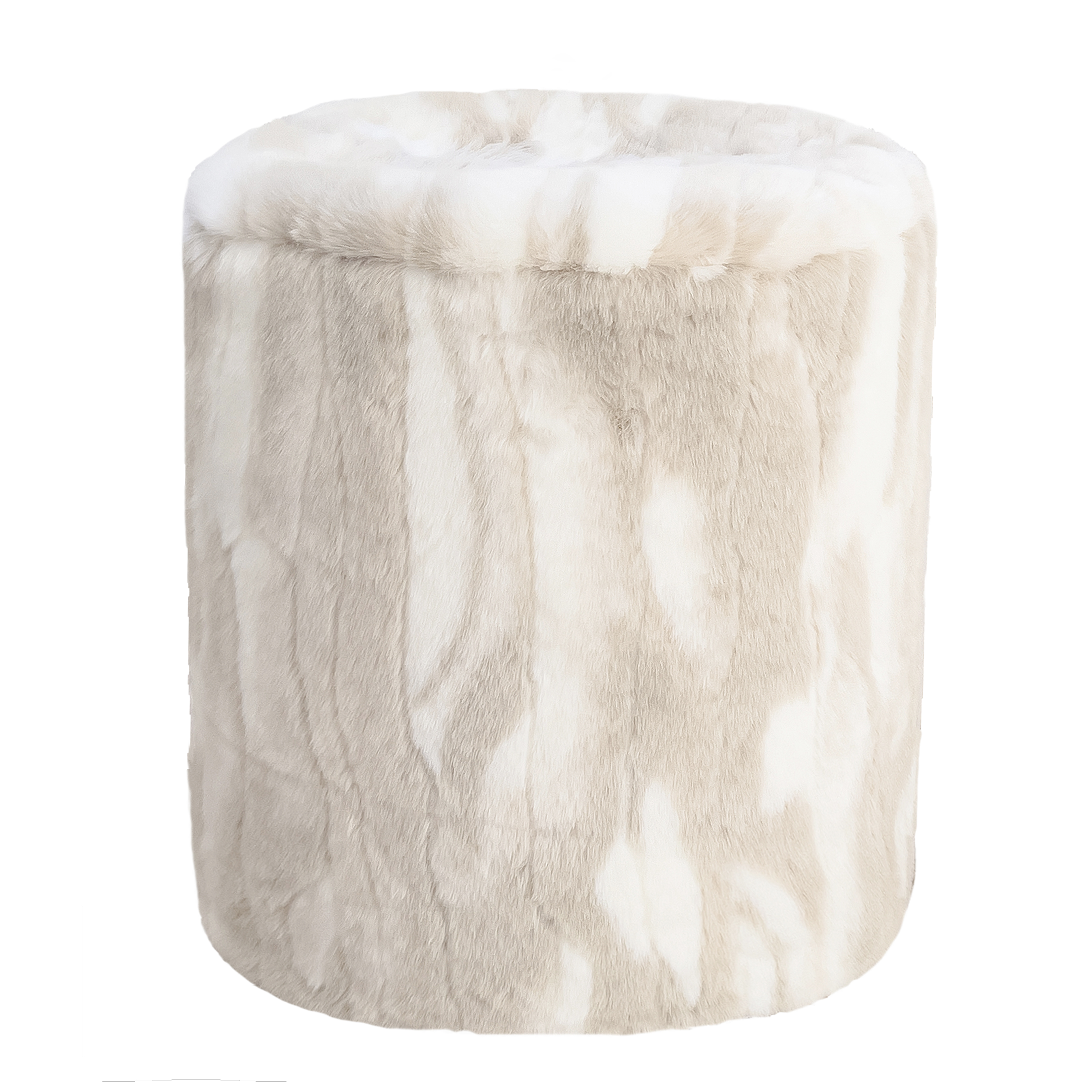 Pouf en fausse fourrure beige et blanche Pouf en fausse fourrure beige et blanche