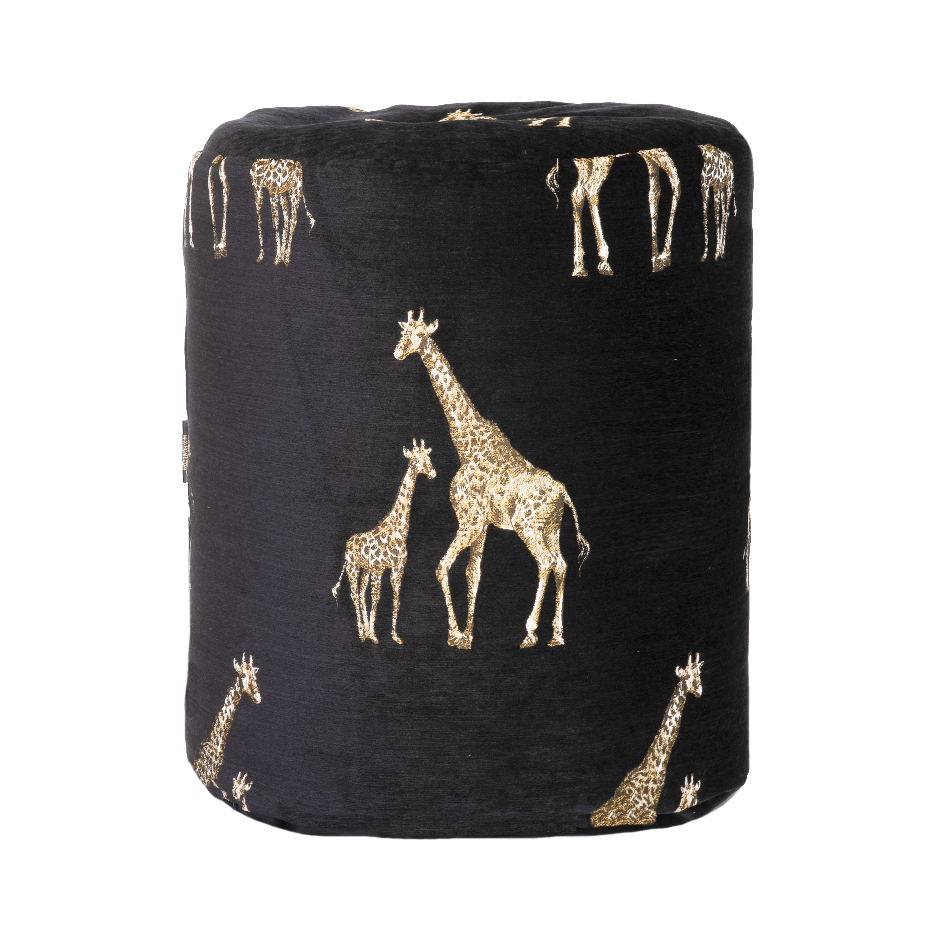 Pouf en velours noir avec girafes brodées