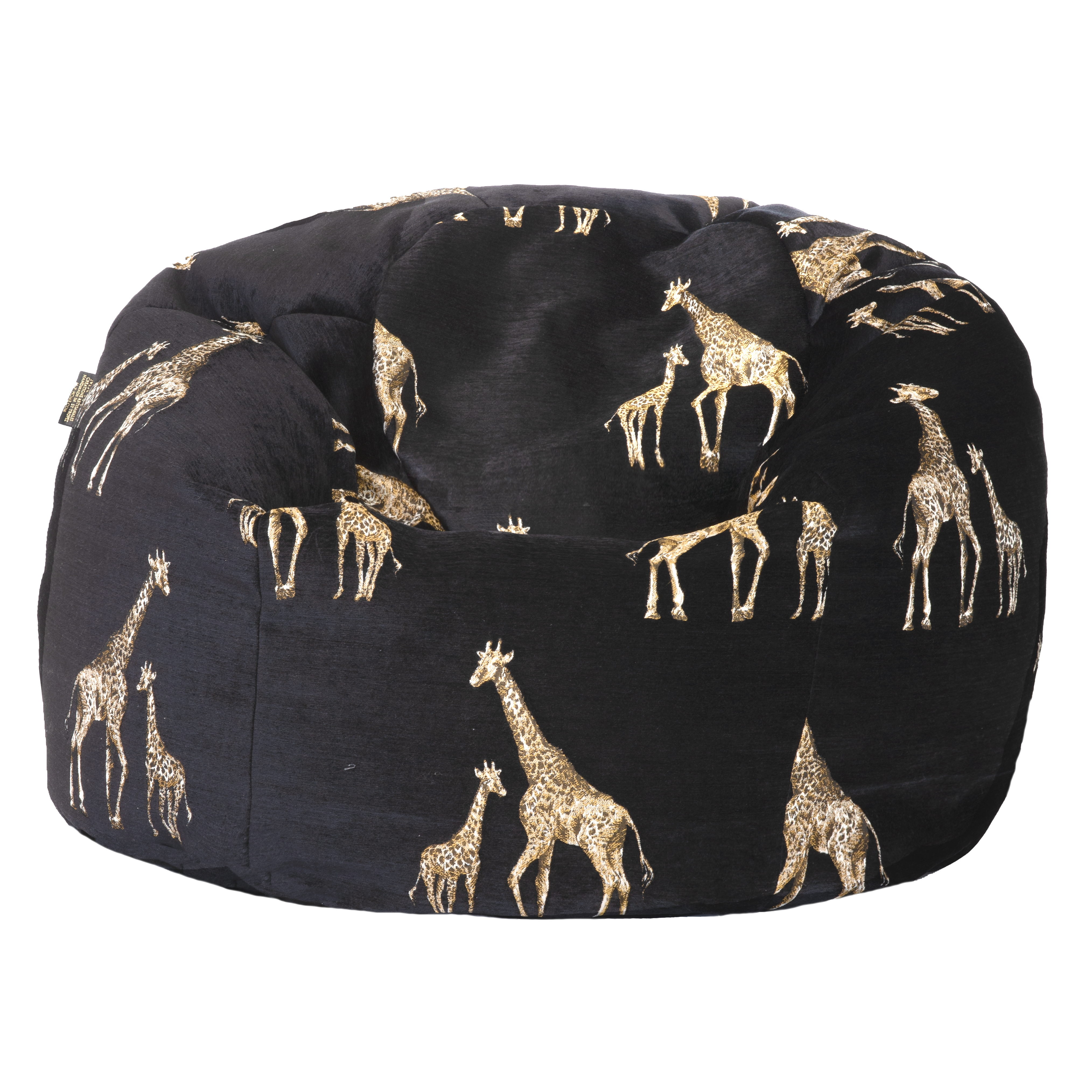 Pouf en velours noir avec girafes brodées Pouf en velours noir avec girafes brodées