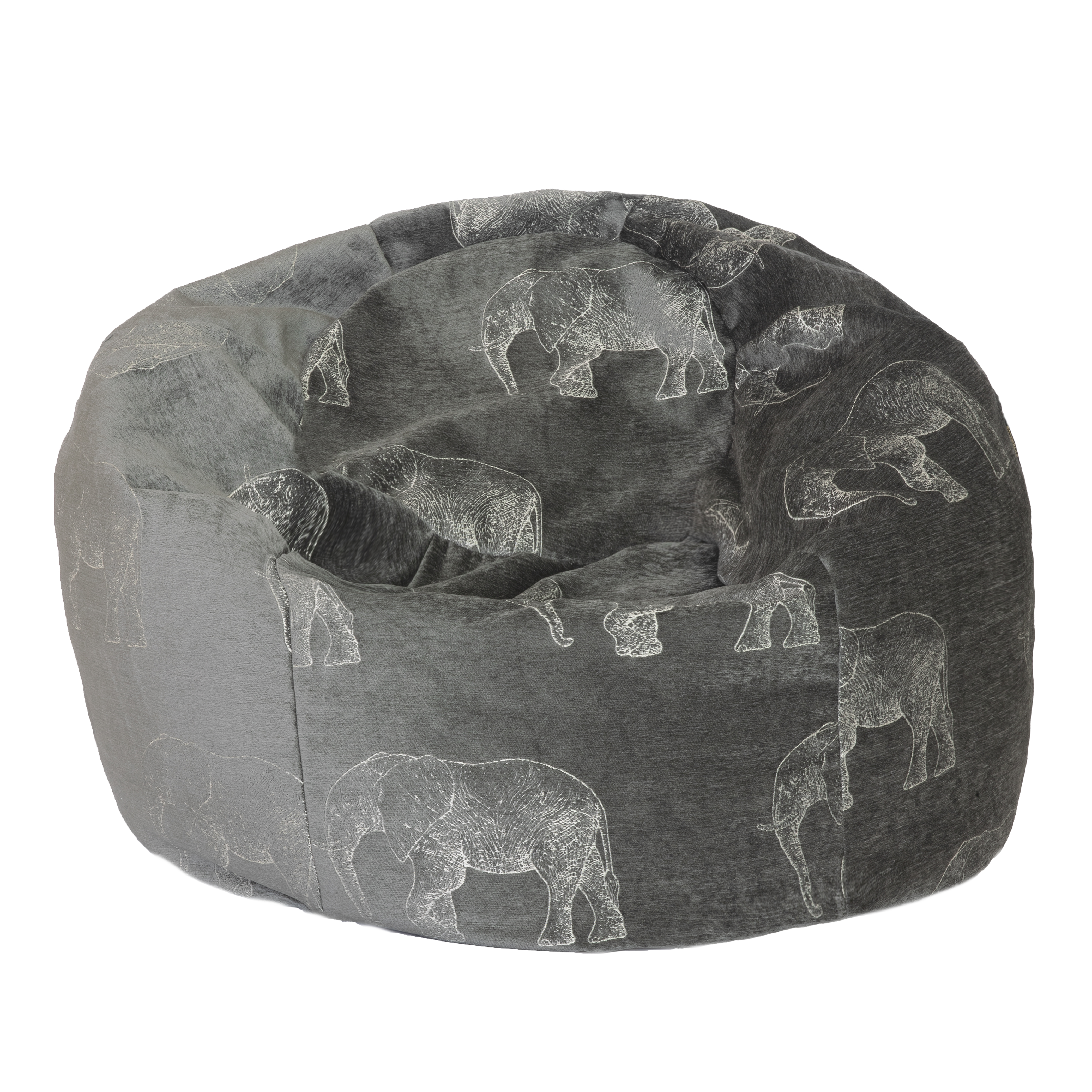 Pouf en velours gris avec éléphants brodées Pouf en velours gris avec éléphants brodées