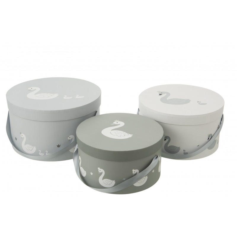Boîtes cygne en papier blanc et gris - Lot de 3 Boîtes cygne en papier blanc et gris - Lot de 3