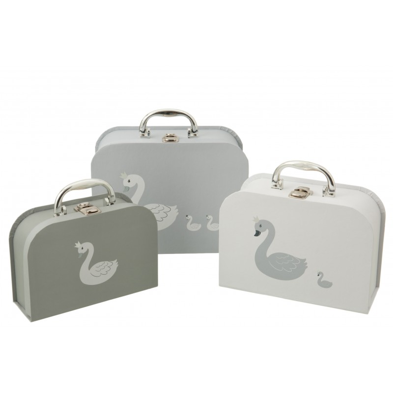 Valises cygne en papier blanc et gris - Lot de 3 Valises cygne en papier blanc et gris - Lot de 3