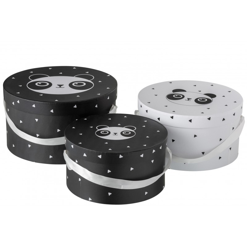 Boîtes rondes panda papier noir et blanc - Lot de 3 Boîtes rondes panda papier noir et blanc - Lot de 3