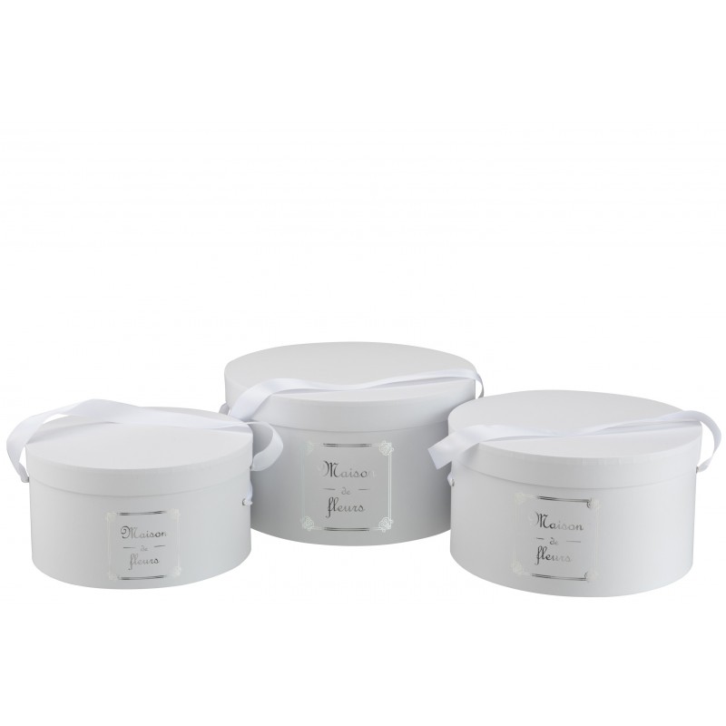 Boîtes rondes maison papier blanc et argent - Lot de 3 Boîtes rondes maison papier blanc et argent - Lot de 3